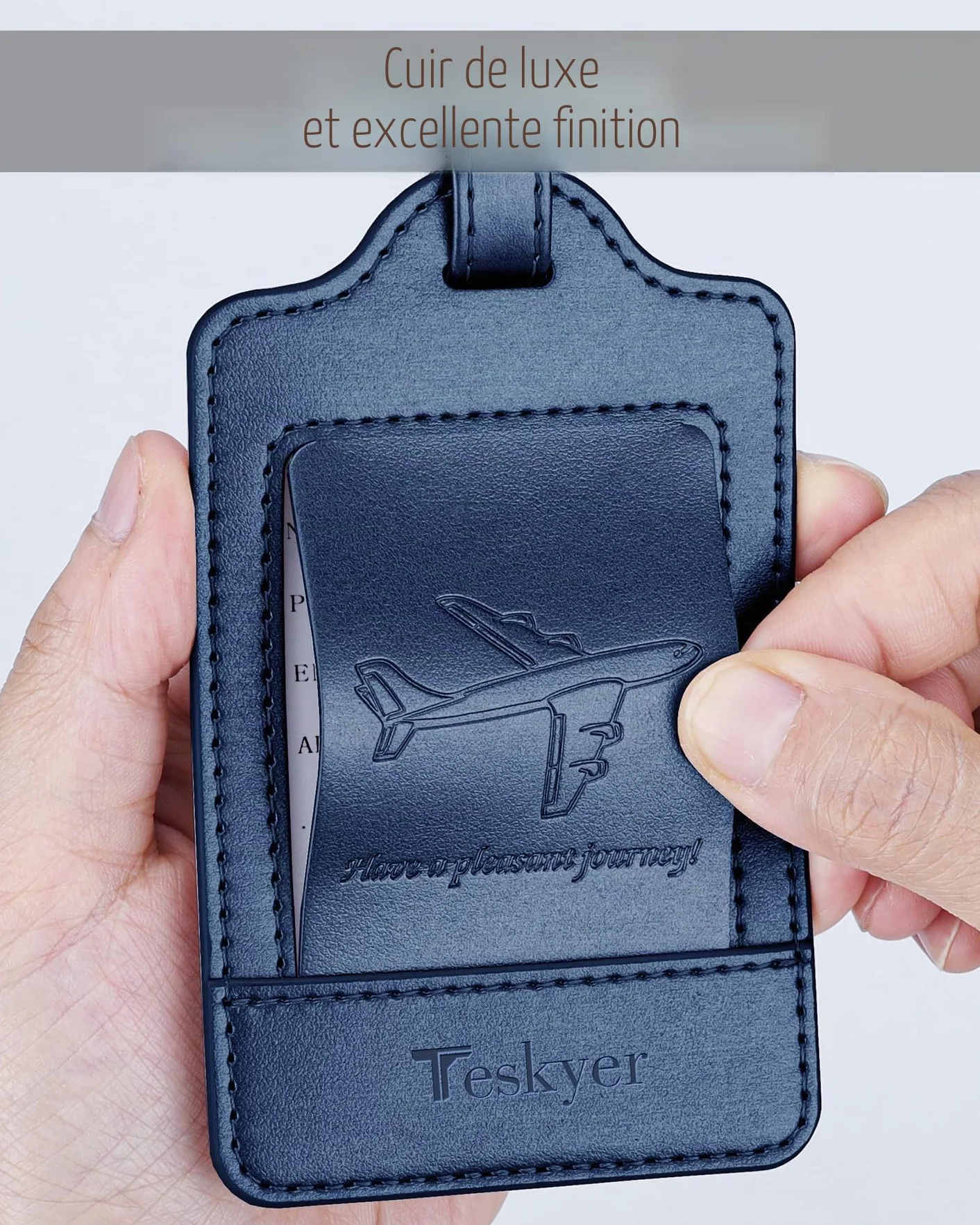 Teskyer 3 Pièces Etiquette Valise Cuir PU Voyage Avion Identification Protection Vie Privée