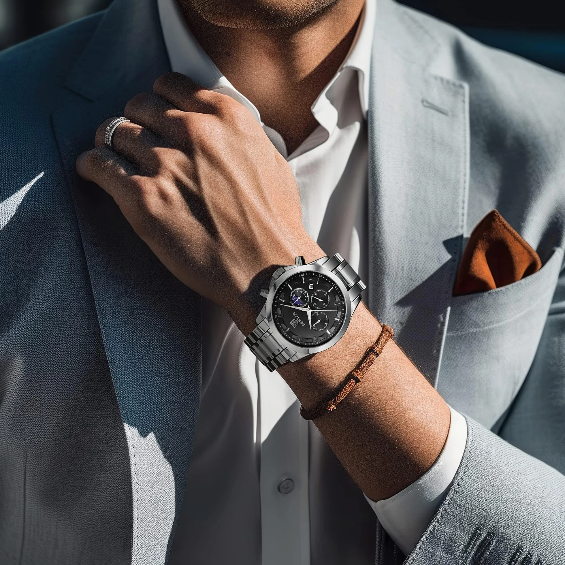 Montre Homme Chronographe Etanche Lumineuse Date Grand Cadran Quartz BENYAR