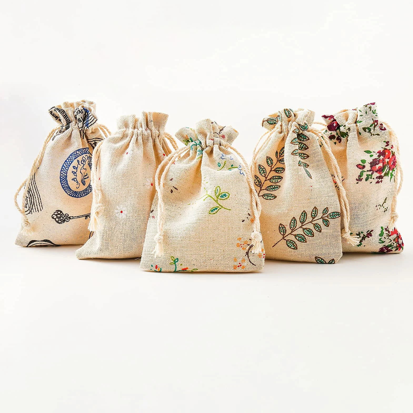HERZWILD 25pcs Petits Sacs en Coton Sac Toile de Jute avec Cordon de Serrage, Pochette Lin Réutilisable