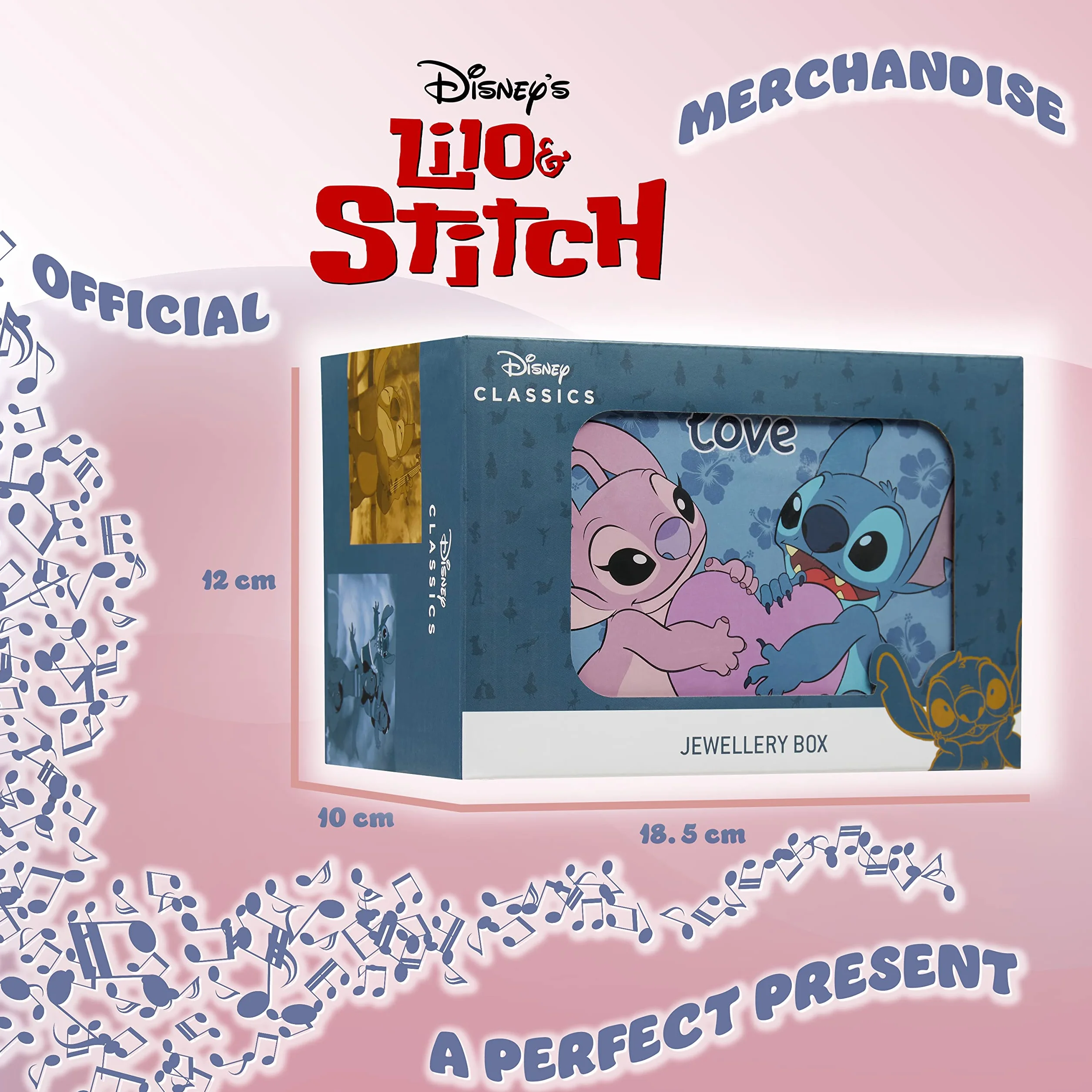 Disney Stitch Boîte à Bijoux Musicale pour Fille, Boite Souvenir à Remontoir Personnage Tournant, Rangement Bague, Déco Chambre, Cadeau Fille ou Ado (Bleu Stitch)