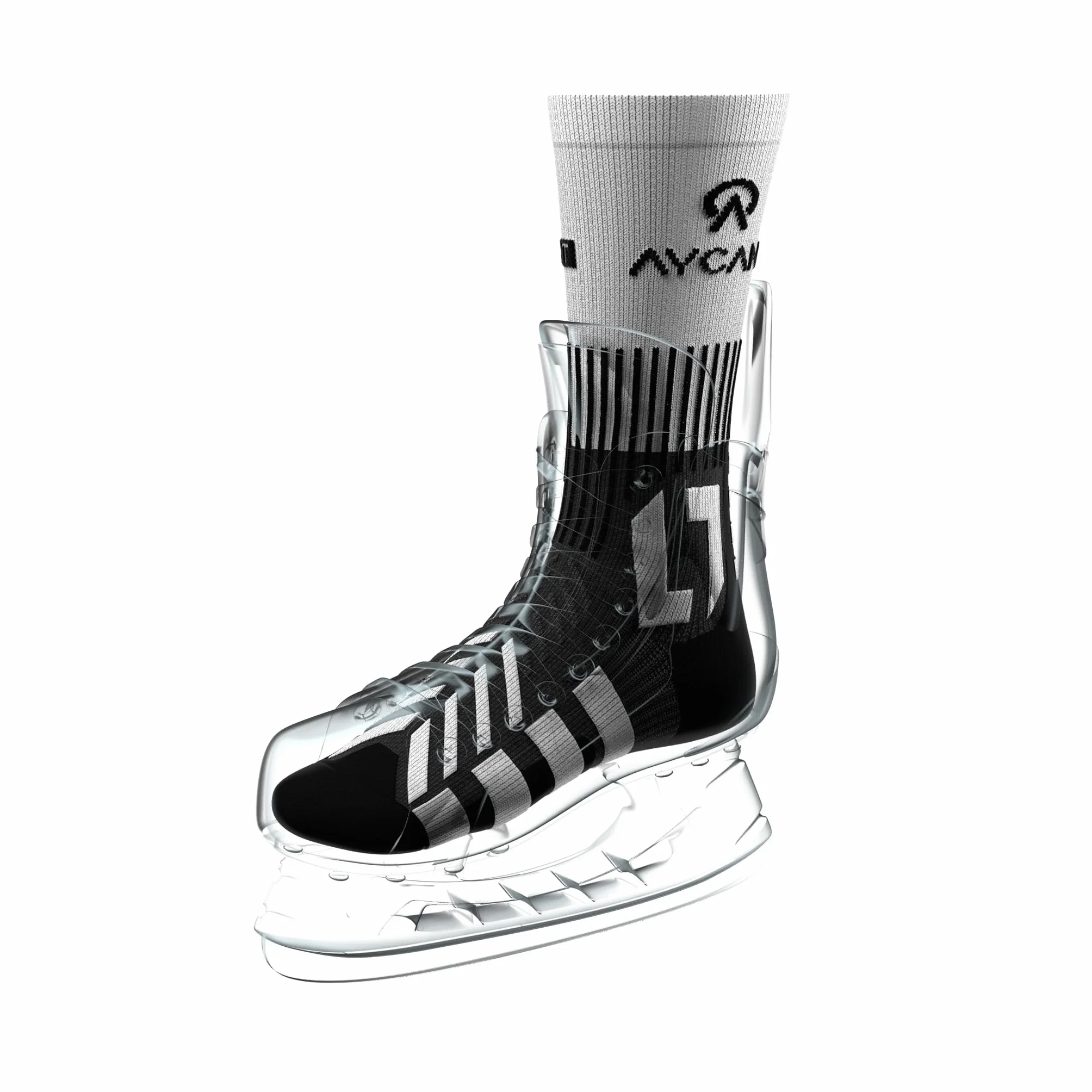 Powerlight Chaussettes de hockey sur glace Ultra légères Séchage rapide Sans couture Protection pression lacets Ajustement parfait Patins glace Noires