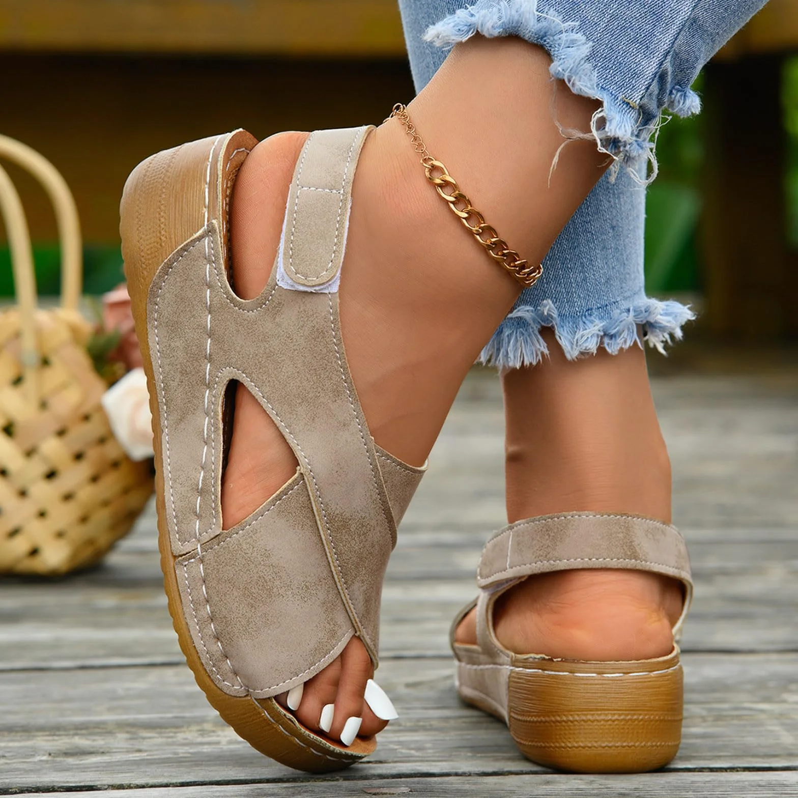 Sandales Femme Orthopédiques à Plateforme Slingback Talon Compensé Confortable