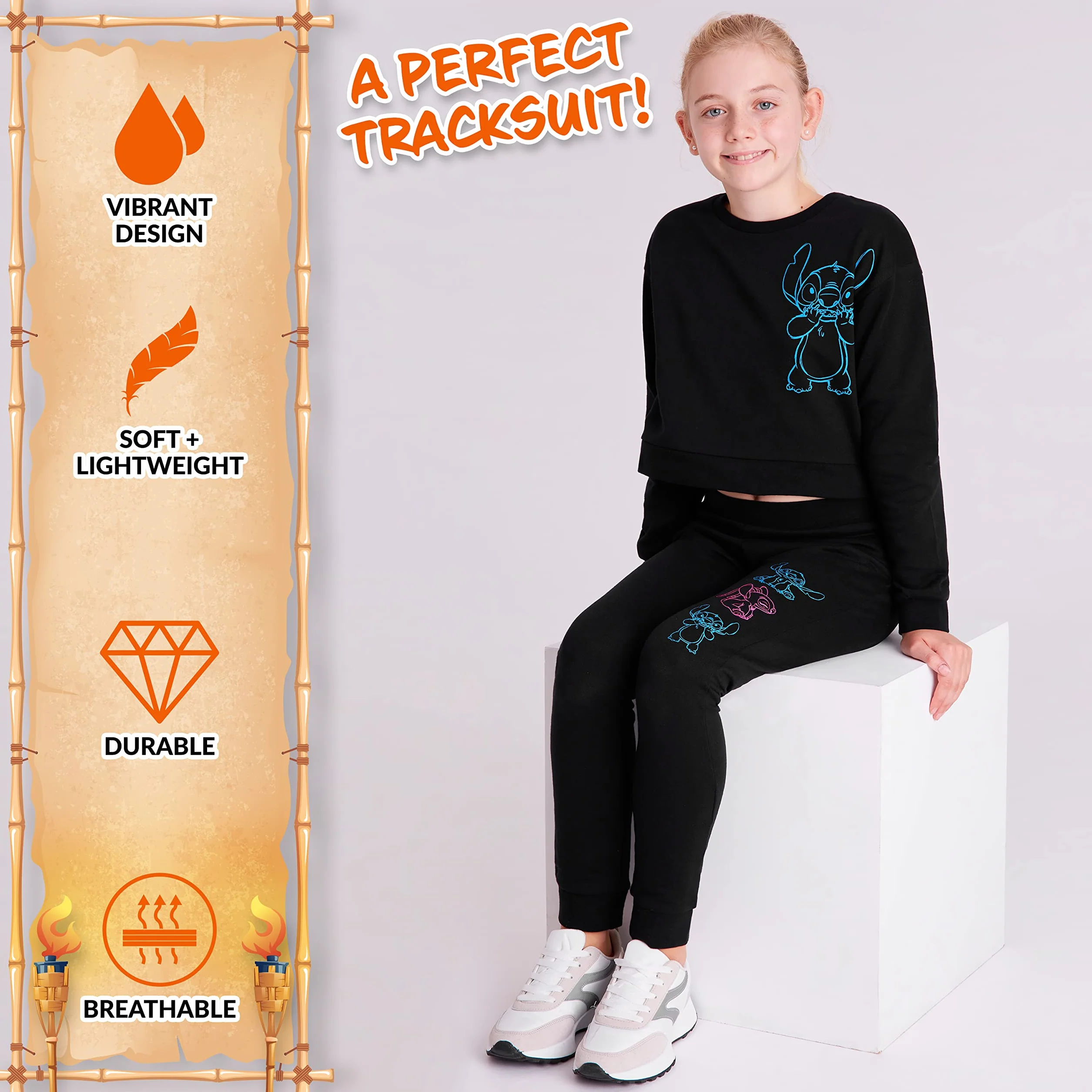 Disney Ensemble Jogging Enfant Fille Stitch 4-15 Ans Crop Top et Pantalon