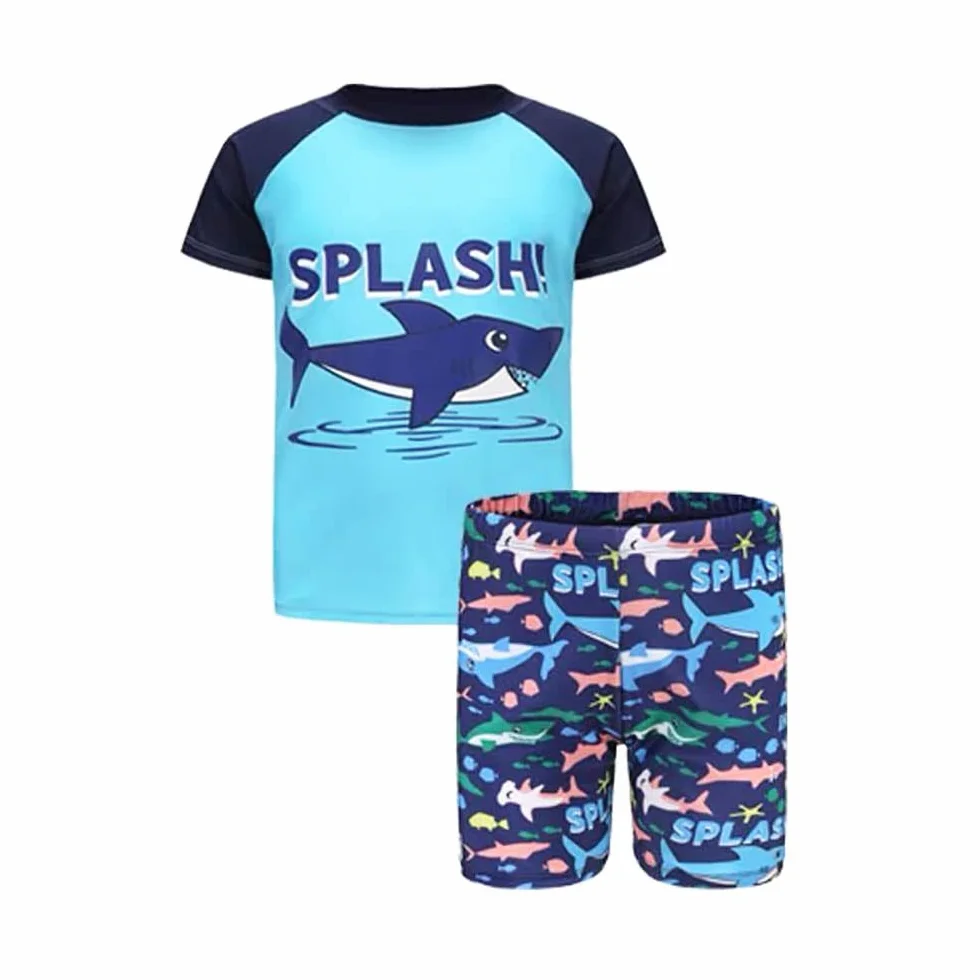 Maillot de Bain Bébé Garçon 3 pièces Anti UV Combinaison T-Shirt Shorts Bonnet FedMois