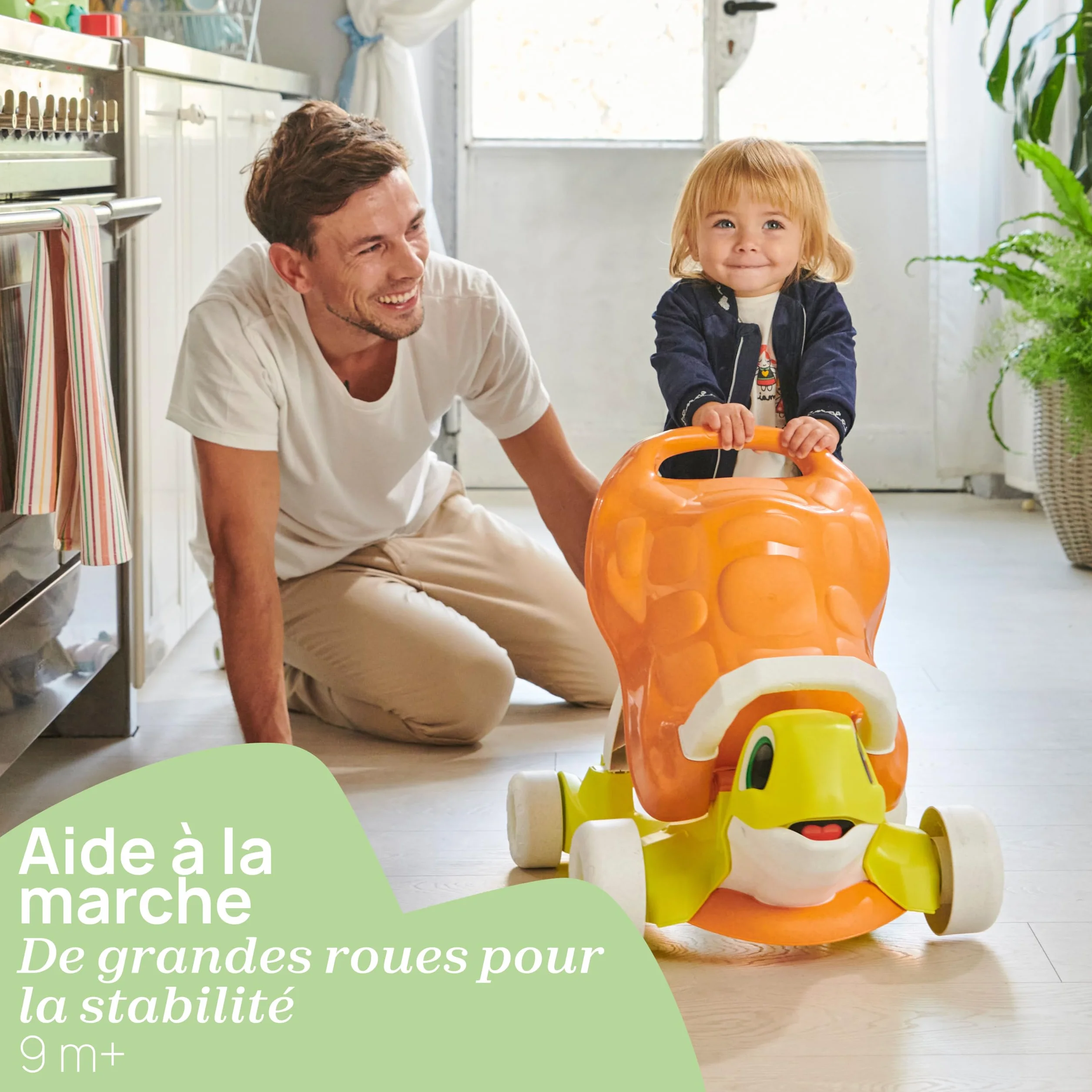 Chicco Tortue Aide à la Marche 2en1 Eco + Trotteur Porteur Plastique Recyclé Fabriqué Italie 9-36 Mois