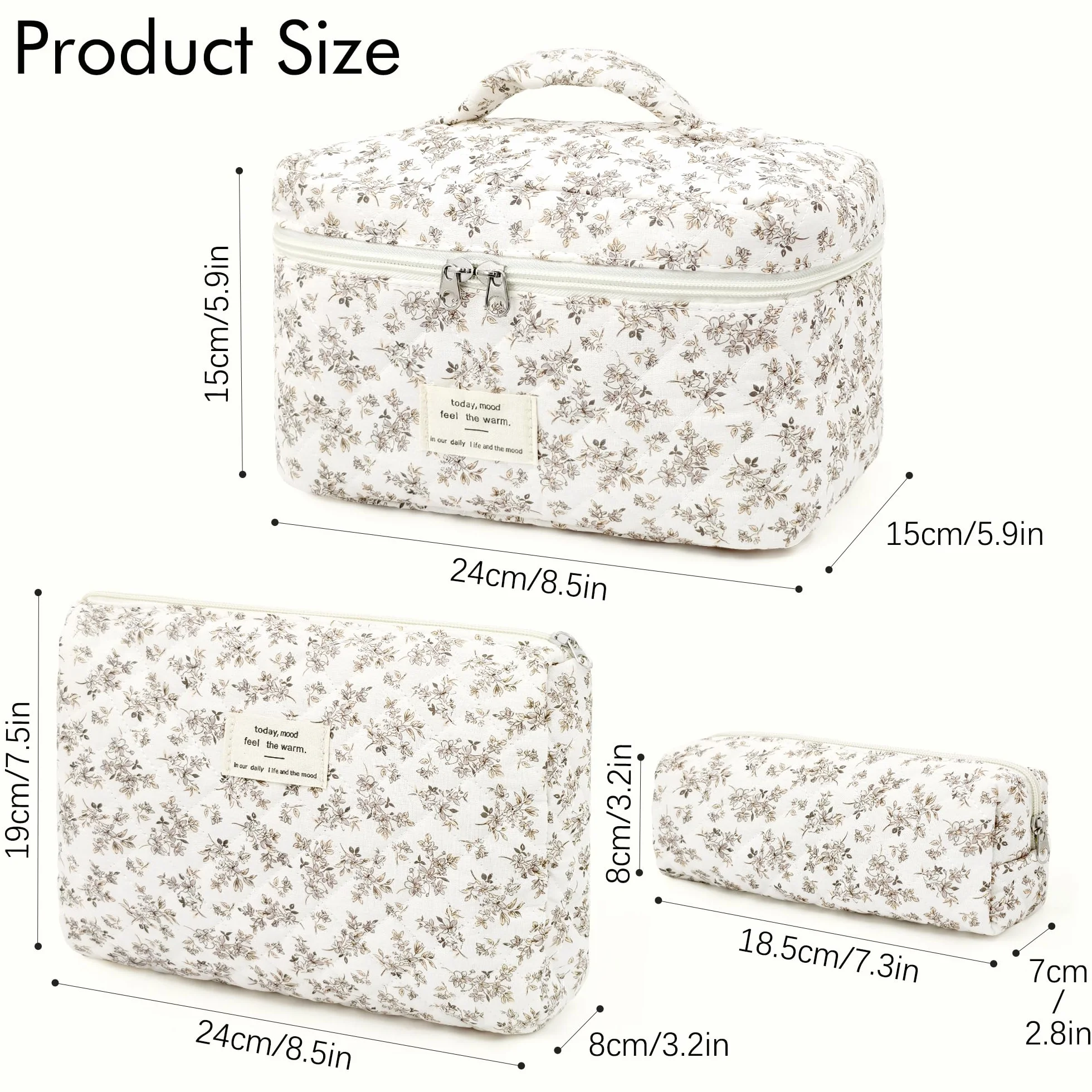Lot de 3 Trousse Maquillage Femme, Ensemble Trousse de Toilette avec Motif Floral, Sac Organiseur Cosmétique Voyage