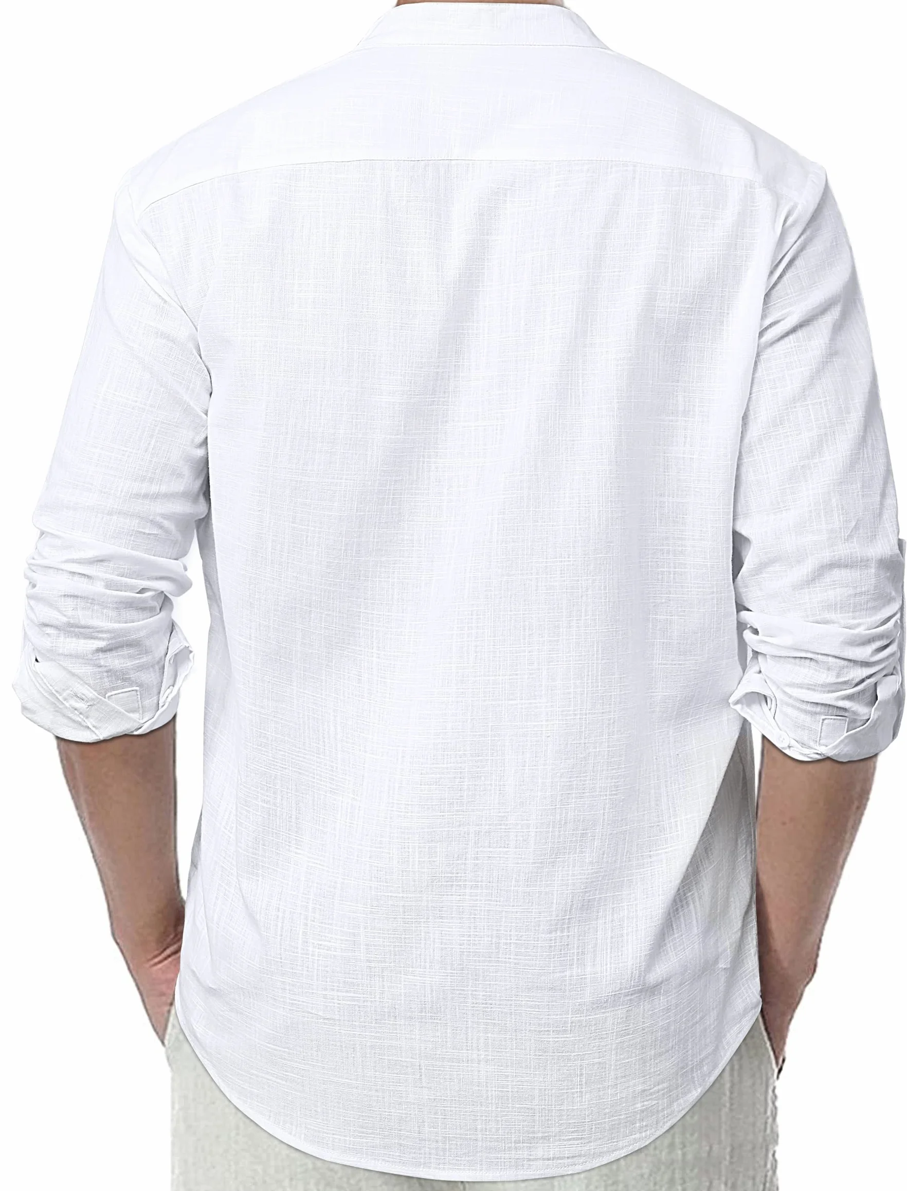 Enlision Chemises Hommes Lin Henley Manches Longues Mao Chemise Plage