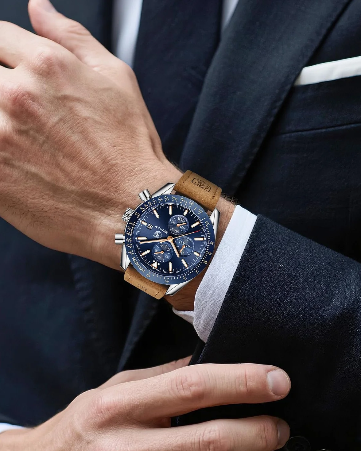 BENYAR Montre Homme Etanche Analogique Quartz Chronographe Lumineuses Date Cadran Classique