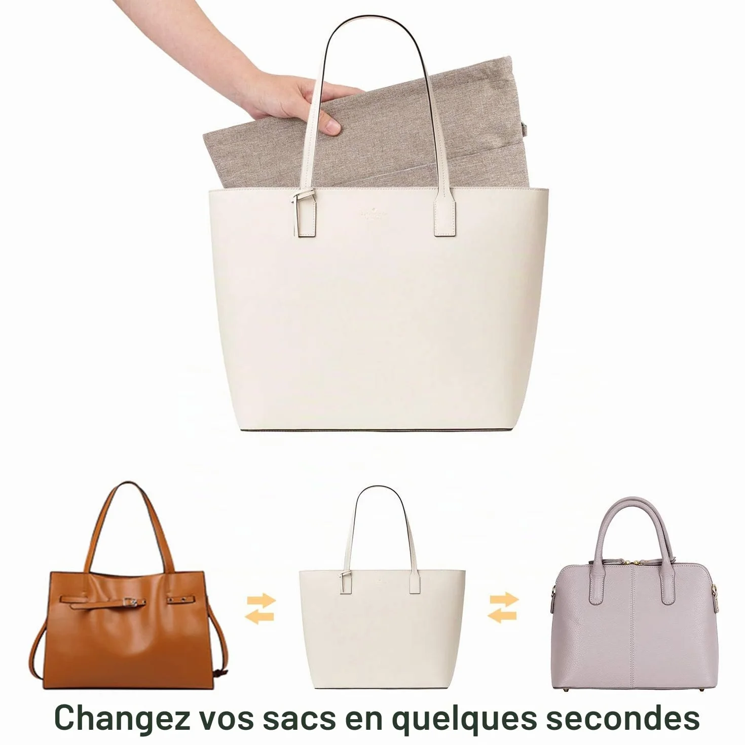 Organisateur de Sac à Main Femme Poids Léger Multi Poches Marron Bag in Bag