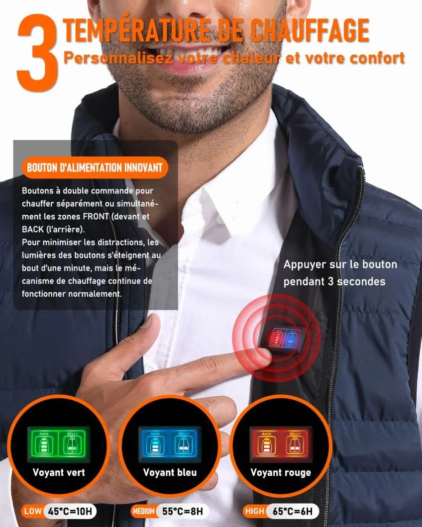 Gilet Chauffant Électrique 20000mAh Veste Chauffante Homme Sans Manche 6 Zones