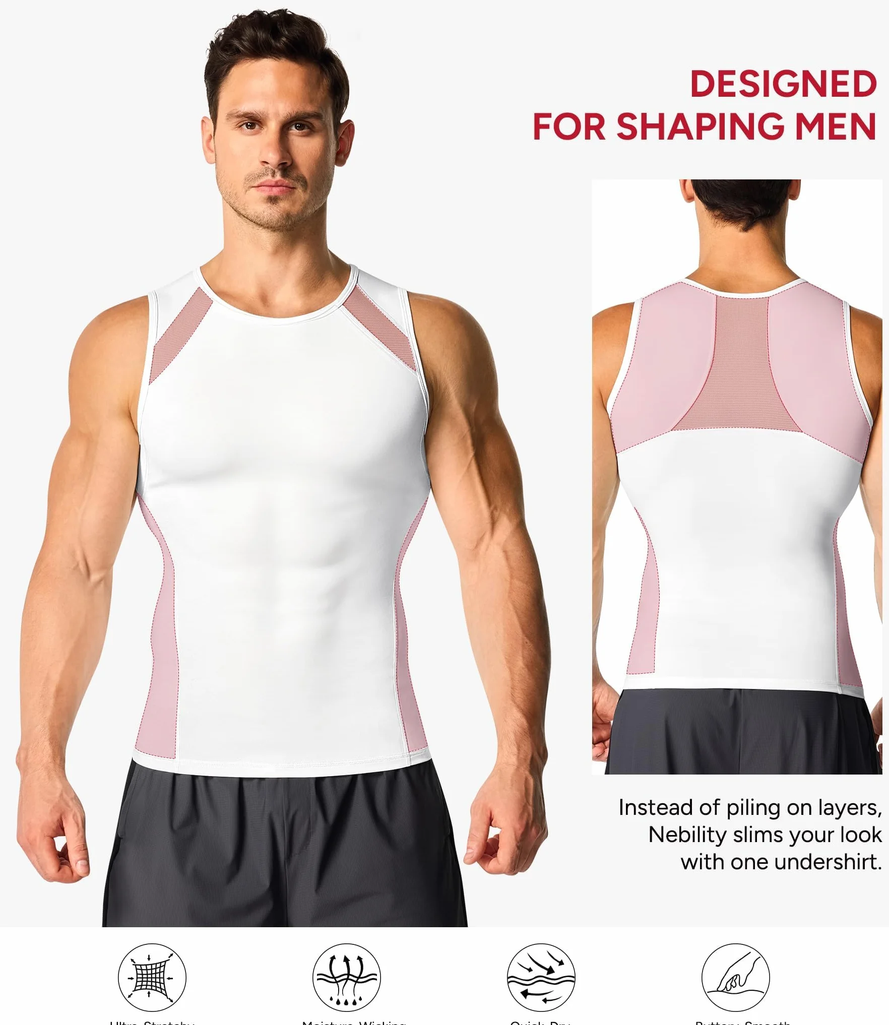 Nebility Compression Débardeur Gainant Homme Gaine Ventre Plat T Shirt Invisible Body Shaper