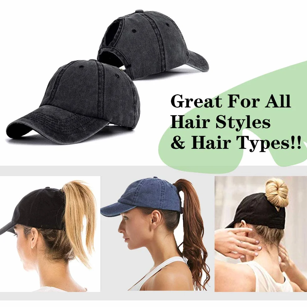 Femme Casquette de Baseball en Queue de Cheval Vintage Chapeau Camionneur Papa Cap Réglable Anti-Soleil