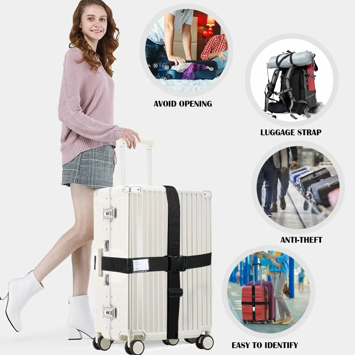 AiQInu Sangle de Bagage Lot de 2 Réglables avec Etiquette Identification Voyage Accessoires Valise