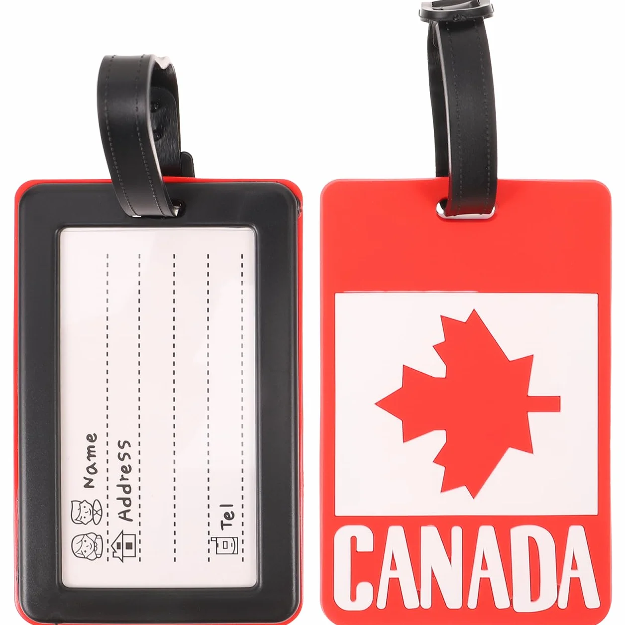 Lot de 2 étiquettes de bagage drapeau du Canada Feuille d'érable Bannière nationale valise voyage identité