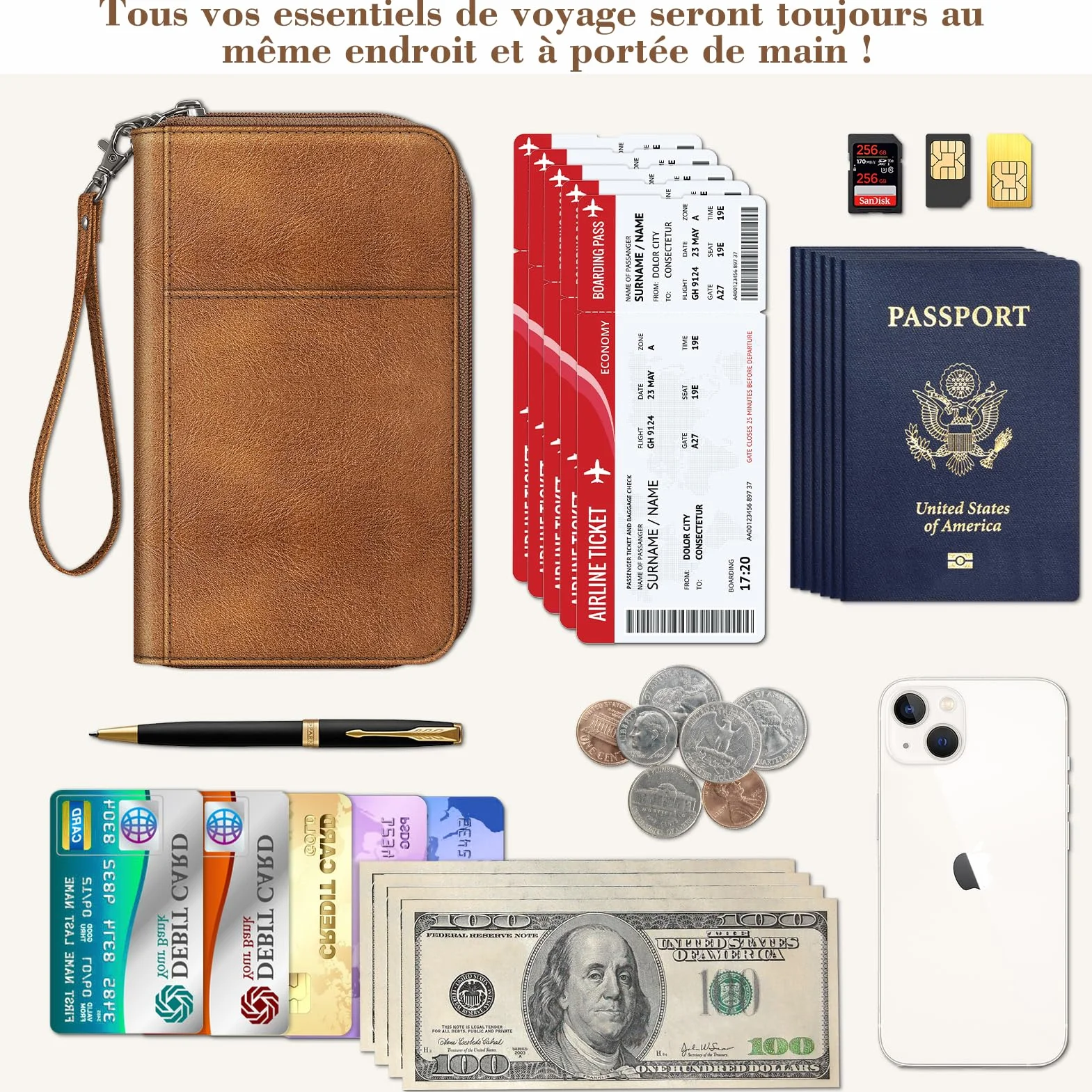 FINTIE Portefeuille Passeport Familial avec 5 Emplacements, Pochette Organisateur RFID, Marron