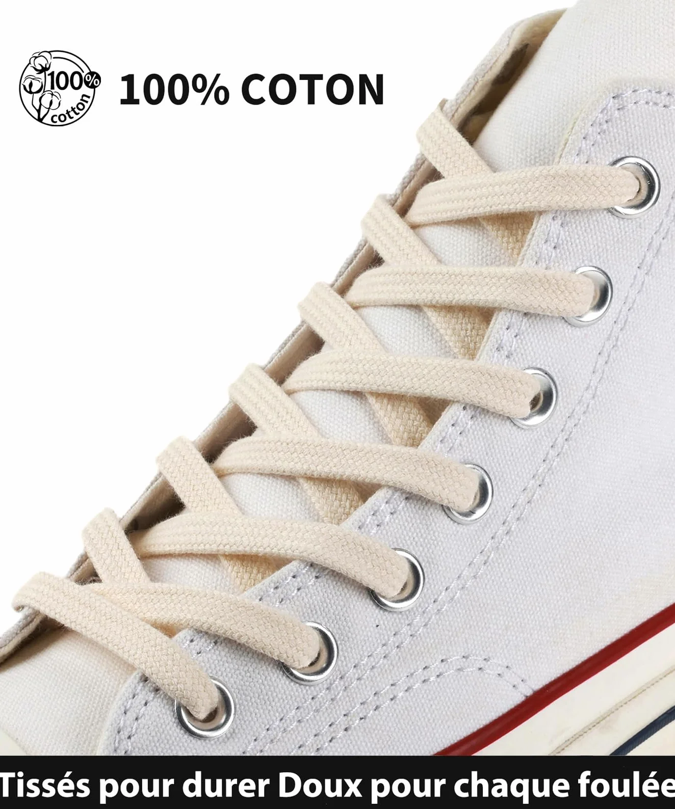 Stepace Lacets Plats Premium 100% Coton 8 mm - Lacet Chaussures de remplacement pour Baskets