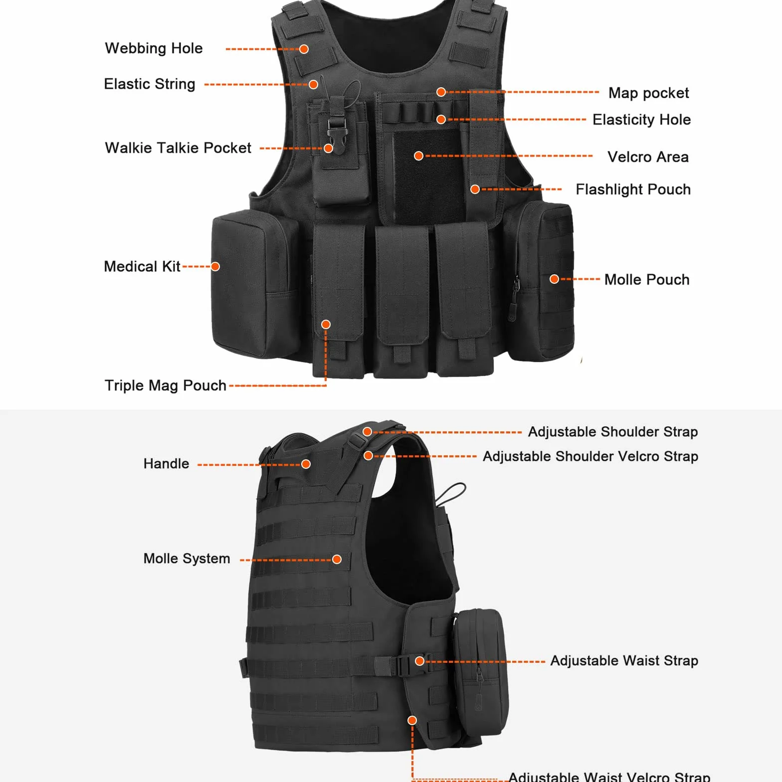 Gilet Tactique Molle Airsoft pour Hommes Femmes Camping Randonnée Chasse