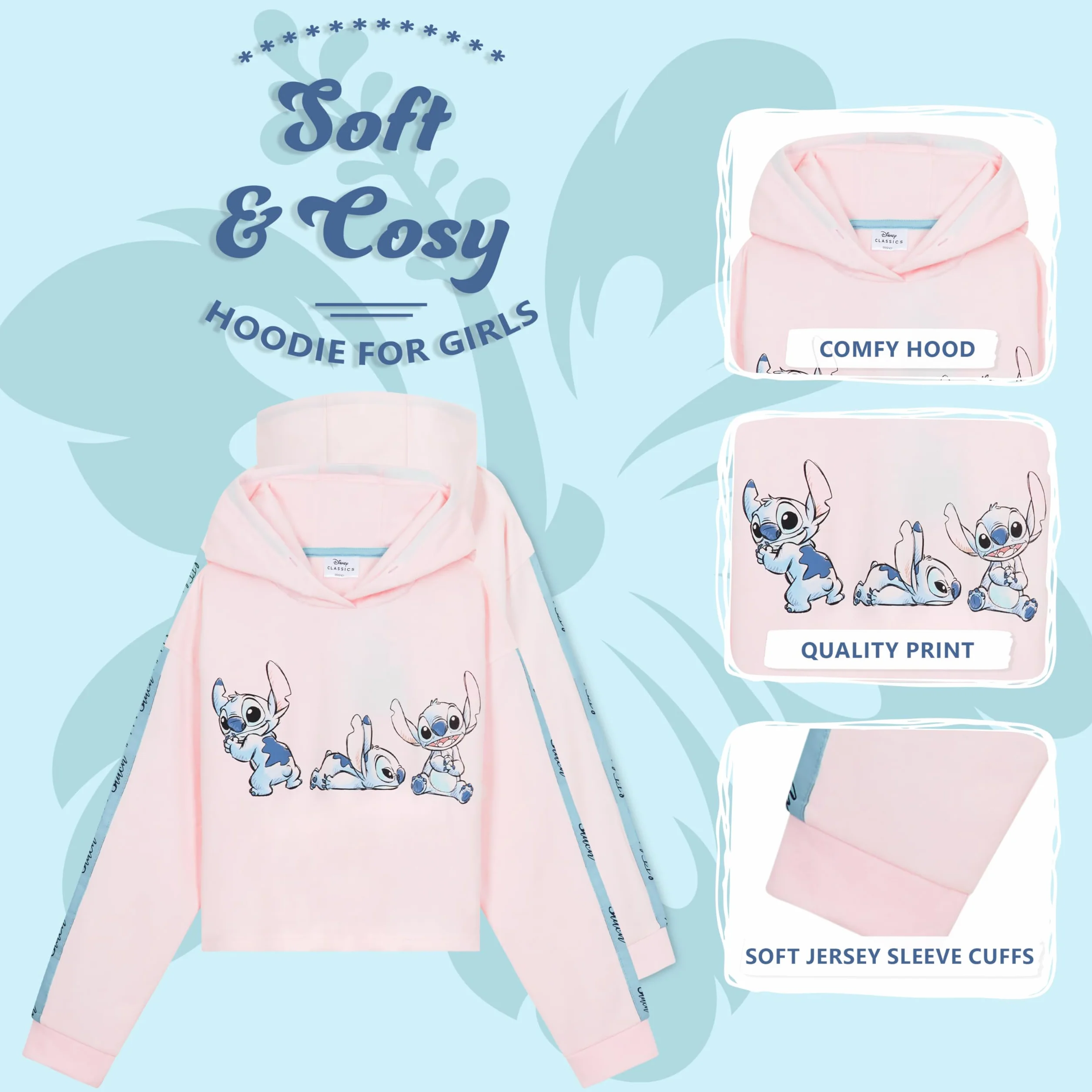 Disney Sweat à Capuche Fille Stitch Pull Crop Top Fille 7-14 Ans