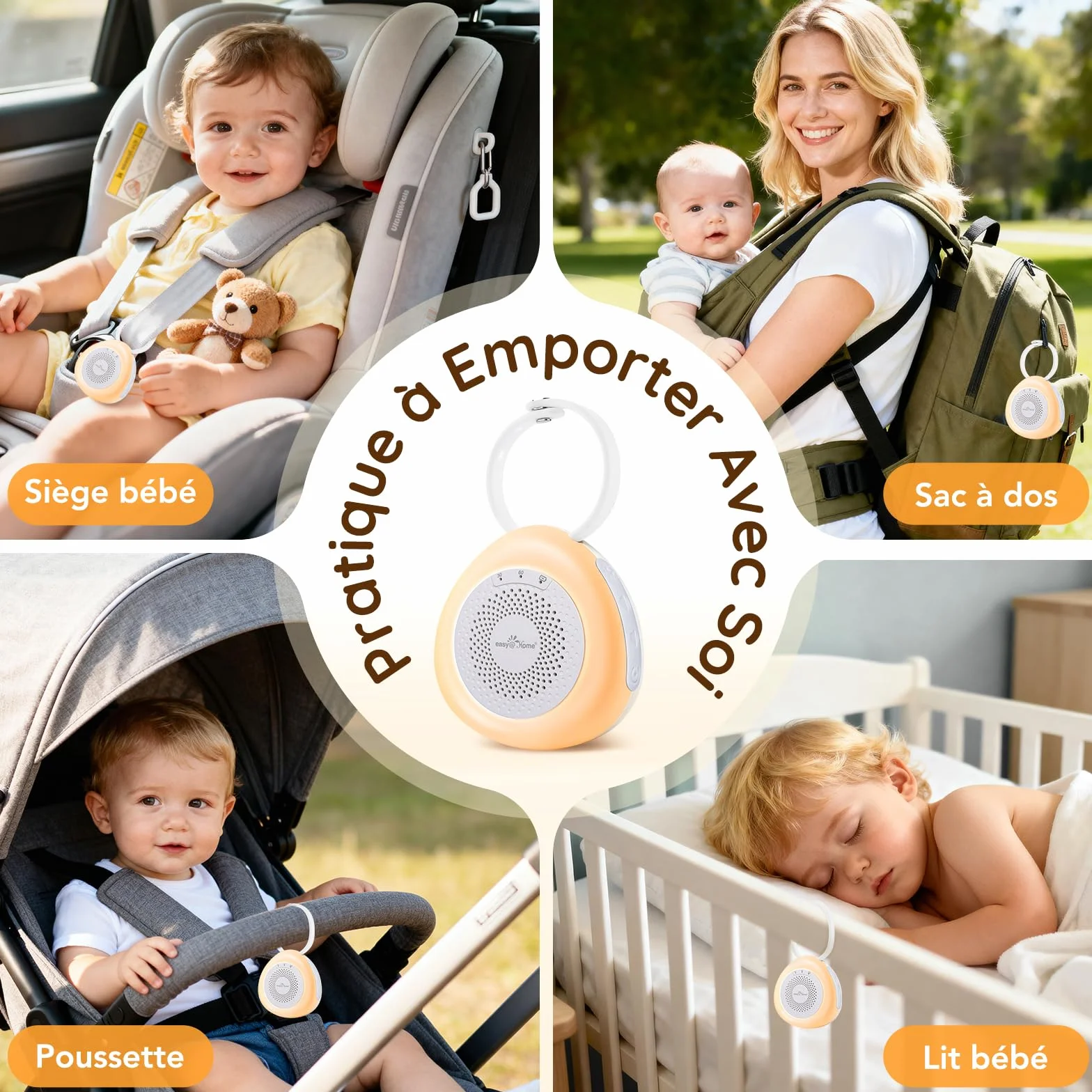 Easy@Home Machine à bruit blanc portable 30 sons relaxants minuterie automatique lumière de nuit