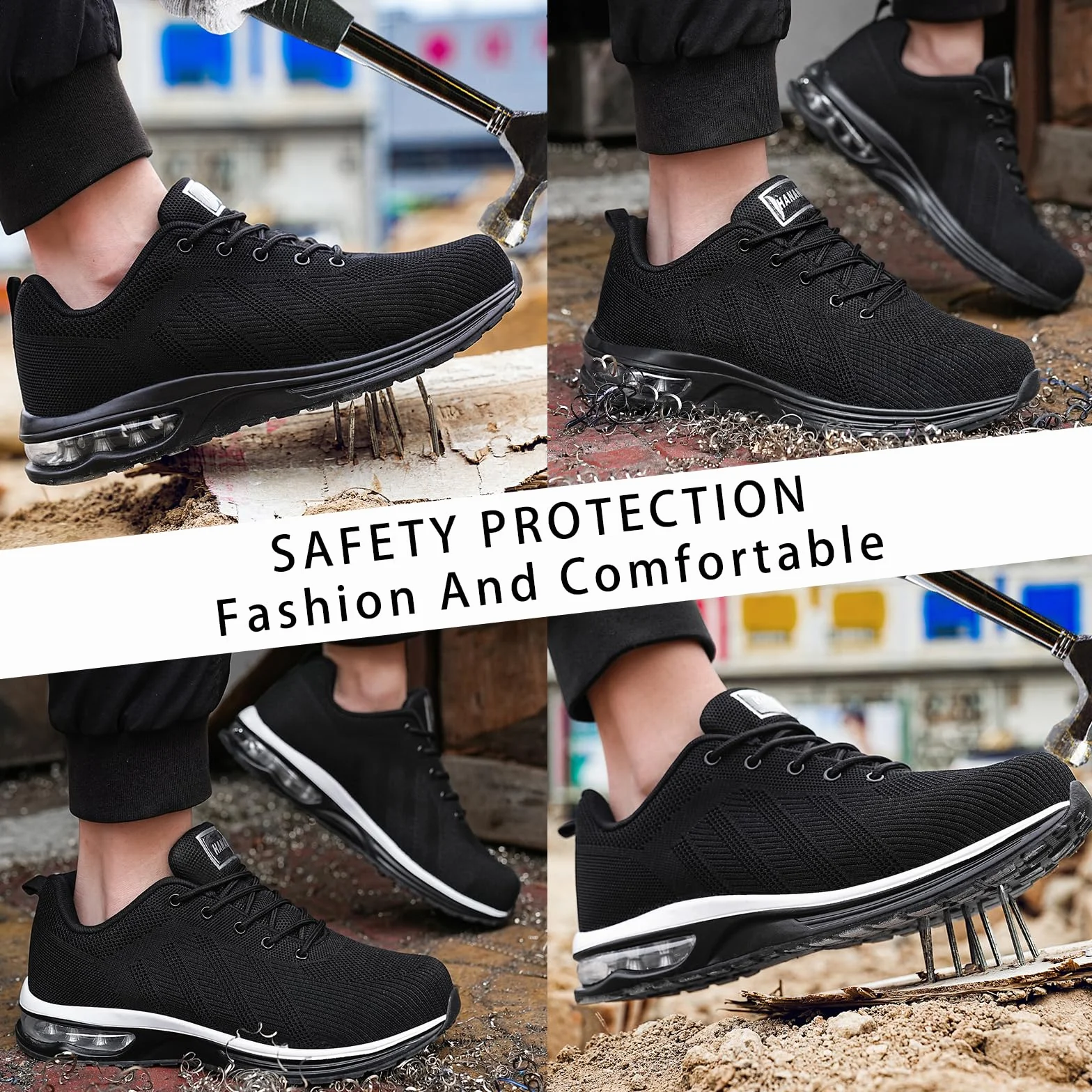 Hanani Chaussures de sécurité Homme Femme Basket Embout Acier Respirant Anti-Perforation