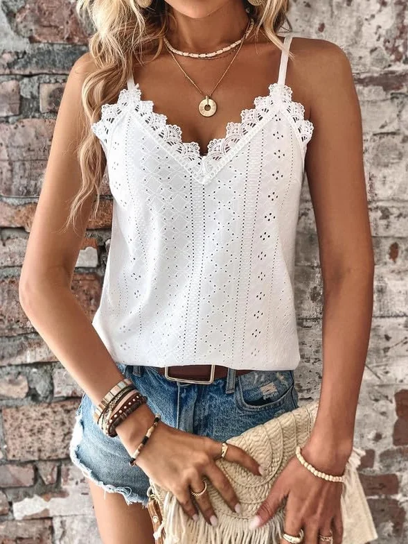 Haibang Débardeur Femme Dentelle sans Manche Top Caraco Été Chic