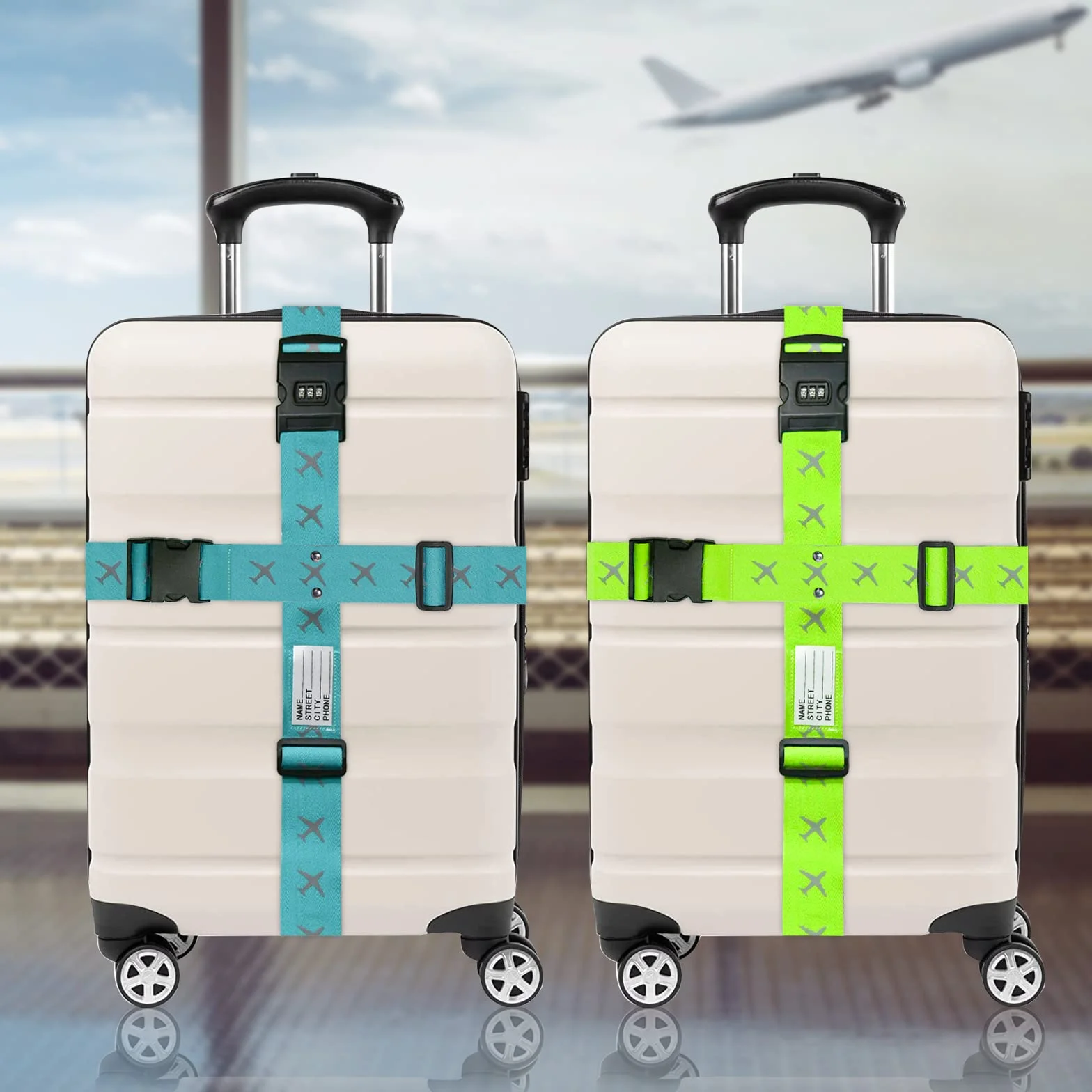 AOKITO Sangle Valise 4 Pièces avec Serrure à Combinaison Réglable pour Valises 20-34 Pouces Lac Bleu et Vert Vif