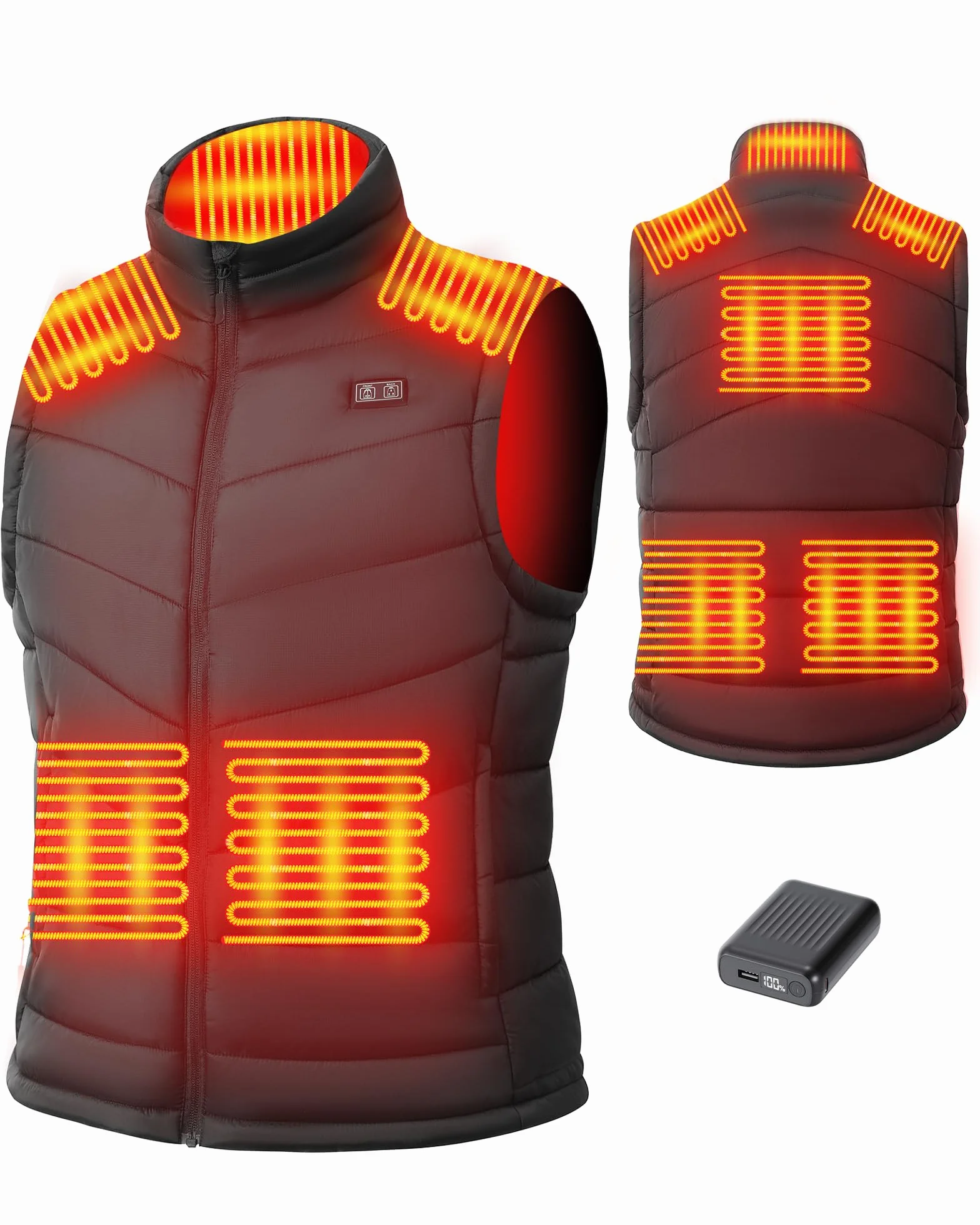 Gilet Chauffant Homme 7.4V 18400mAh 8 Zones Chauffantes Double Contrôle Veste Chauffant Électrique