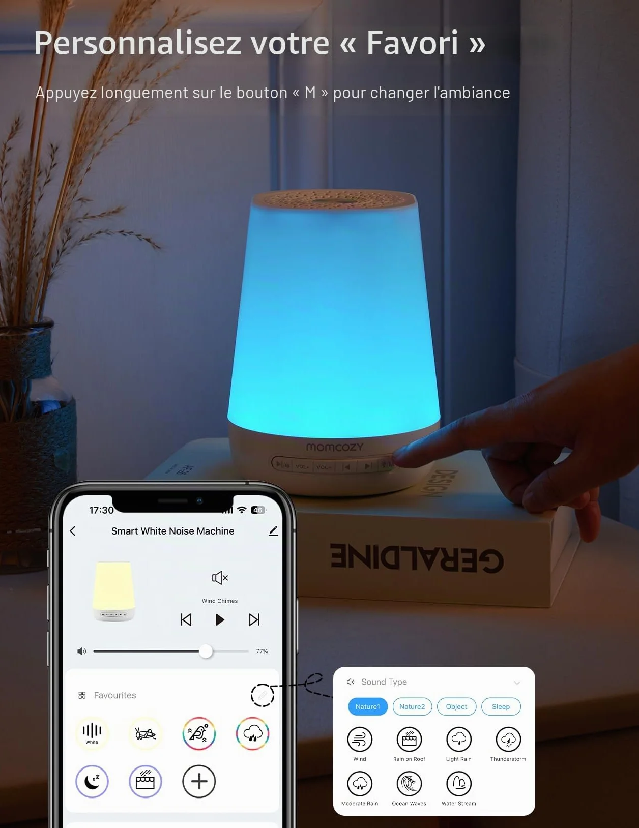 Momcozy Machine à bruit blanc avec 34 bruits apaisants, lampe pour bébé et adultes, contrôle APP