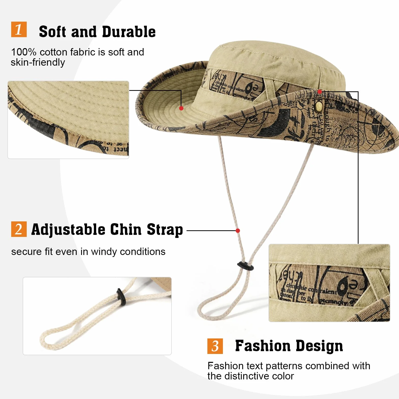 TAGVO Chapeau de Soleil Anti UV Unisexe Classique Chapeau Seau Réglable Large Bord Pliable Chapeau Cowboy Homme Femme Outdoor Ete