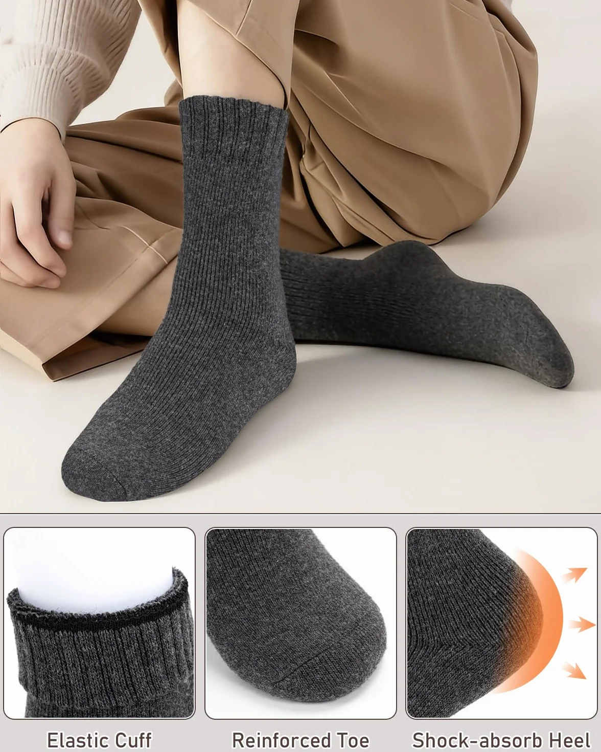 Chaussettes Chaudes Homme Laine Merinos Hiver Épaisses Thermiques Ski Course Randonnée Taille Eu 39-46