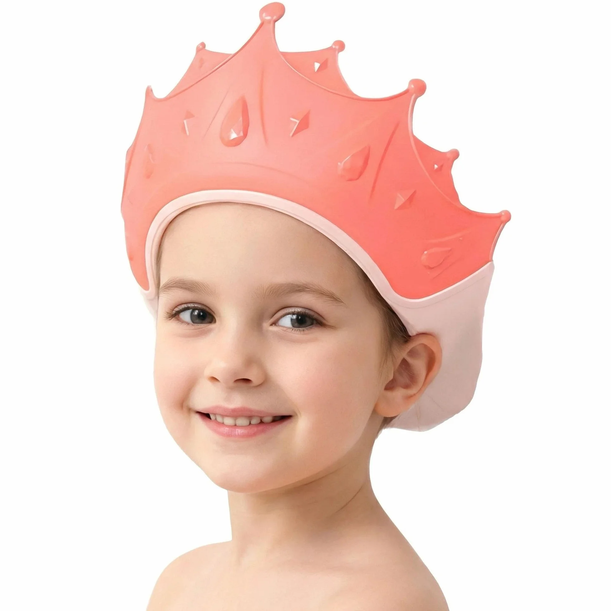 Visière Bain Bébé Chapeau Douche Enfant Ajustable en Silicone Casquette Douche 1-9 Ans Couronne Rose