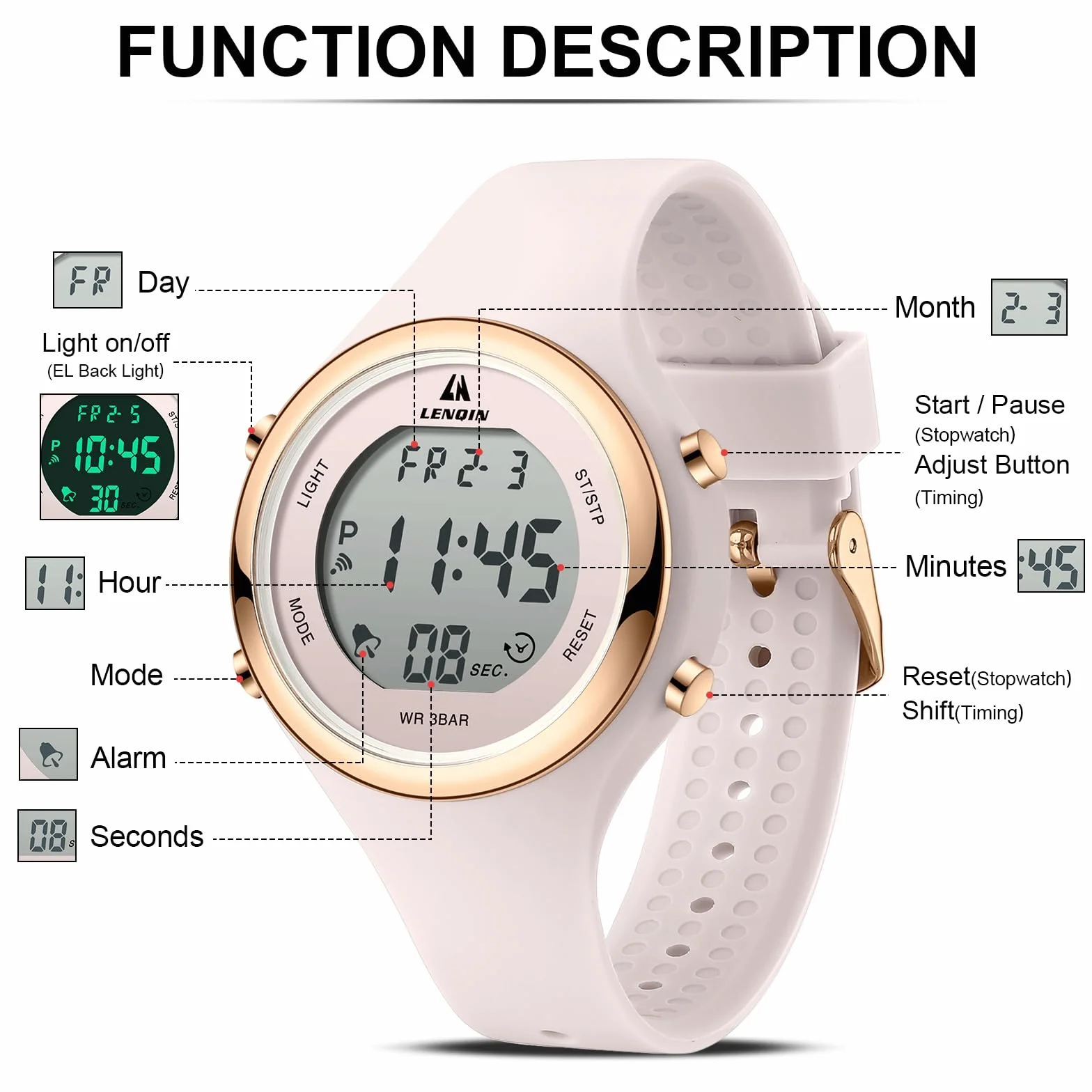 LN LENQIN Montre Femme imperméable 30m avec rétroéclairage Alarme Minuterie Date