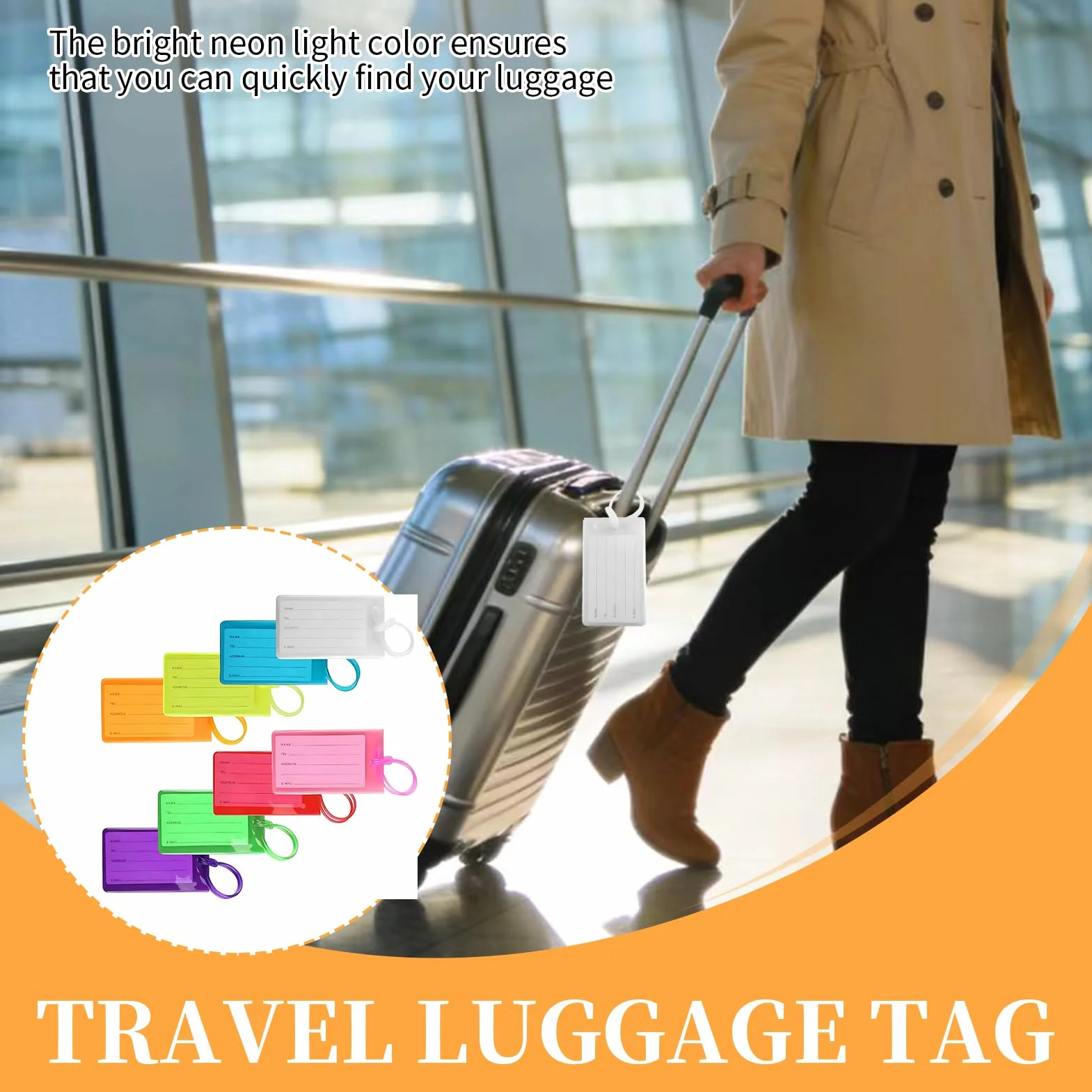 Étiquettes Bagages Silicone Souple Multicolore Résistantes avec Carte d’Identification pour Valises Sacs