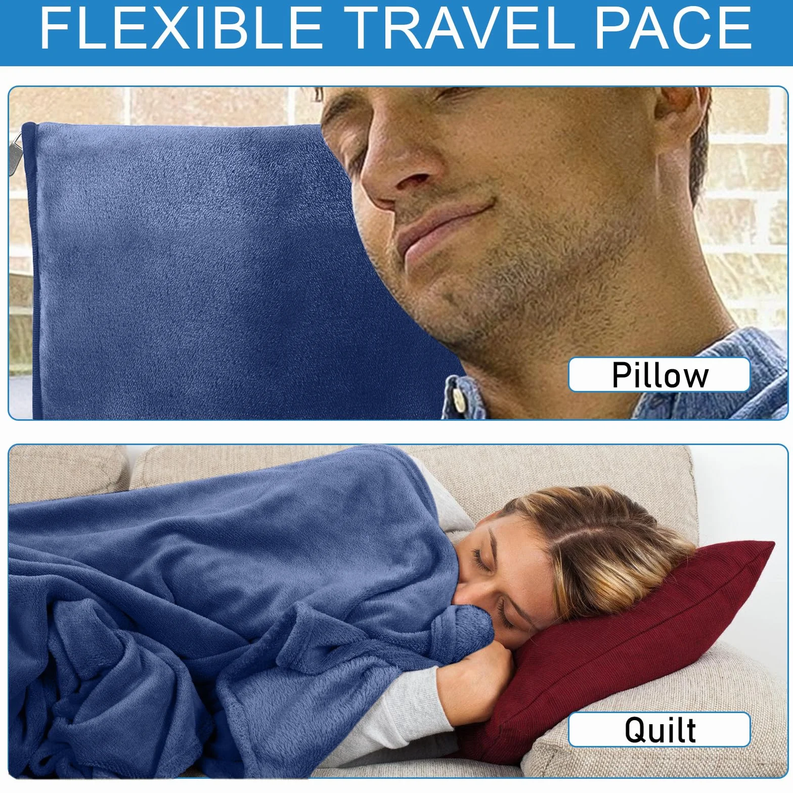 BAIFULAI Couverture de voyage 2 en 1 avec masque de sommeil et bouchons d'oreilles - Coussin transformable