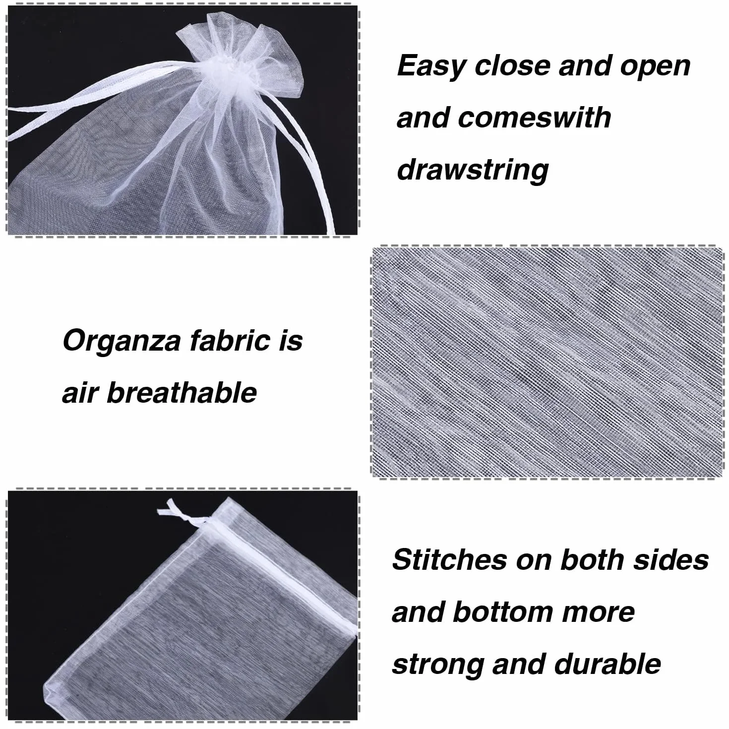 Sacs Organza 20x30cm Pochettes Cadeau avec Cordon de Serrage Blanc 100pcs