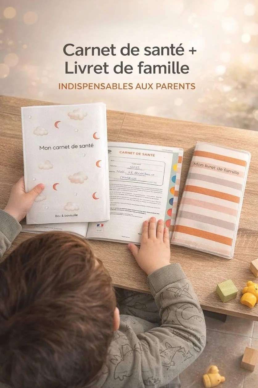 Protège carnet de santé PVC Bav' & Bavouille - Pochette bébé design mixte beige recto verso