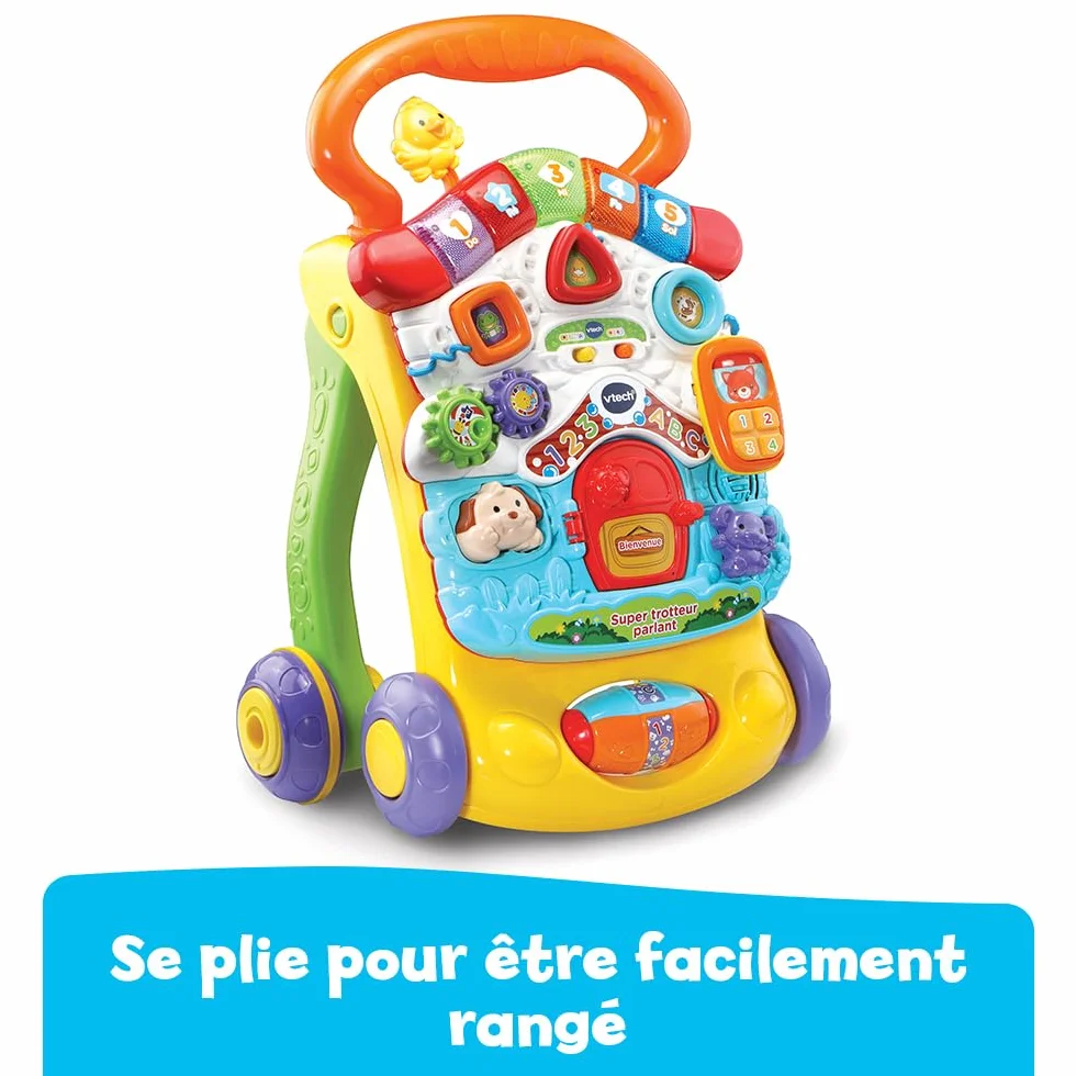 VTech Super Trotteur Parlant Bébé Pliable Orange, Tableau d'Éveil Détachable, Jouet d'Activité et de Développement, Apprentissage de la Marche, Cadeau Bébé Dès 9 Mois