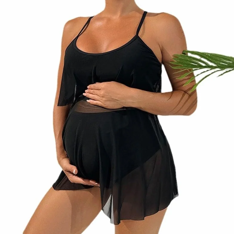 Ensemble Tankini de Maternité Maillot de Bain Grossesse Bretelles Réglables Deux Pièces