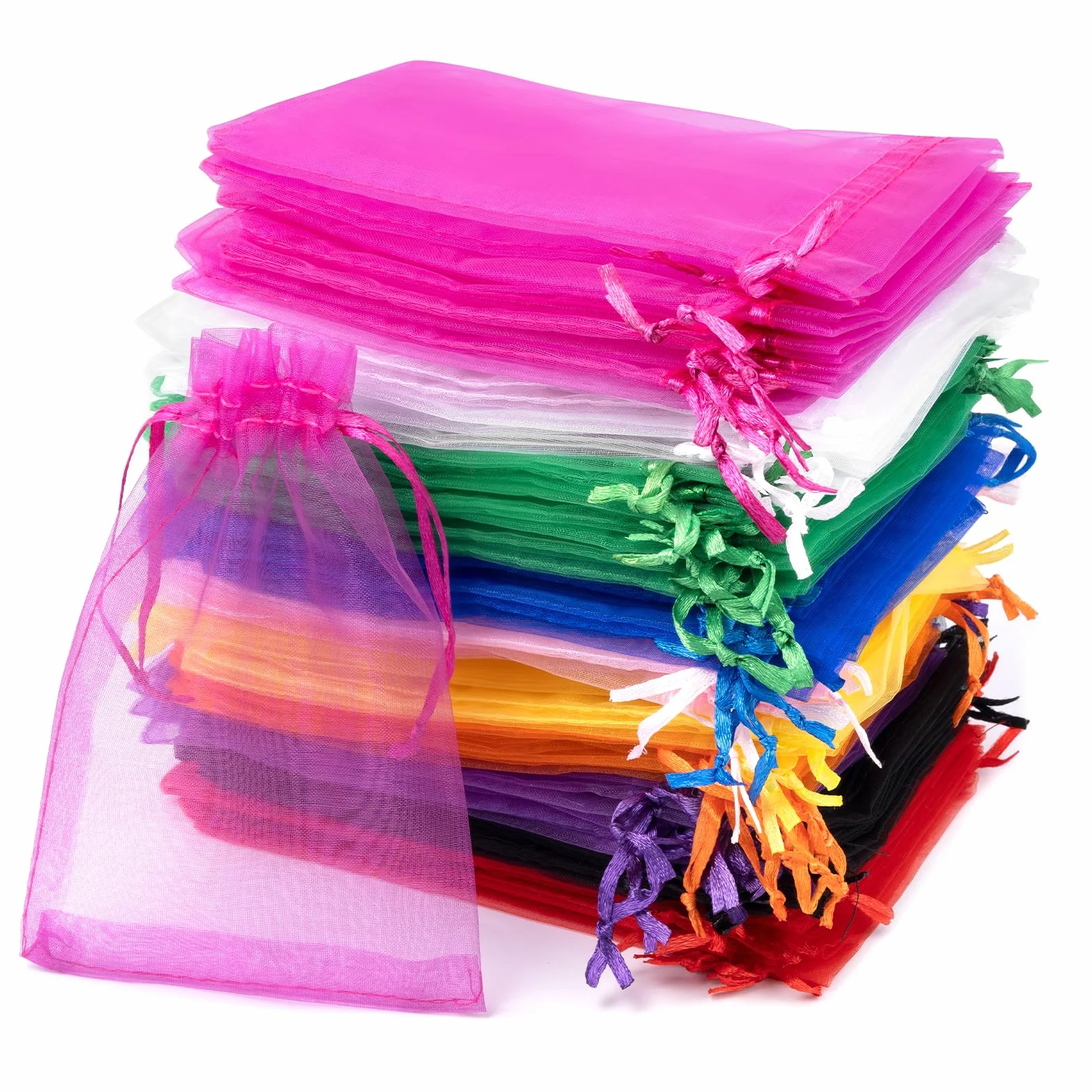 Lot de 100 sachets en organza multicolores 10 x 15 cm - Pochette cadeau bijoux mariage