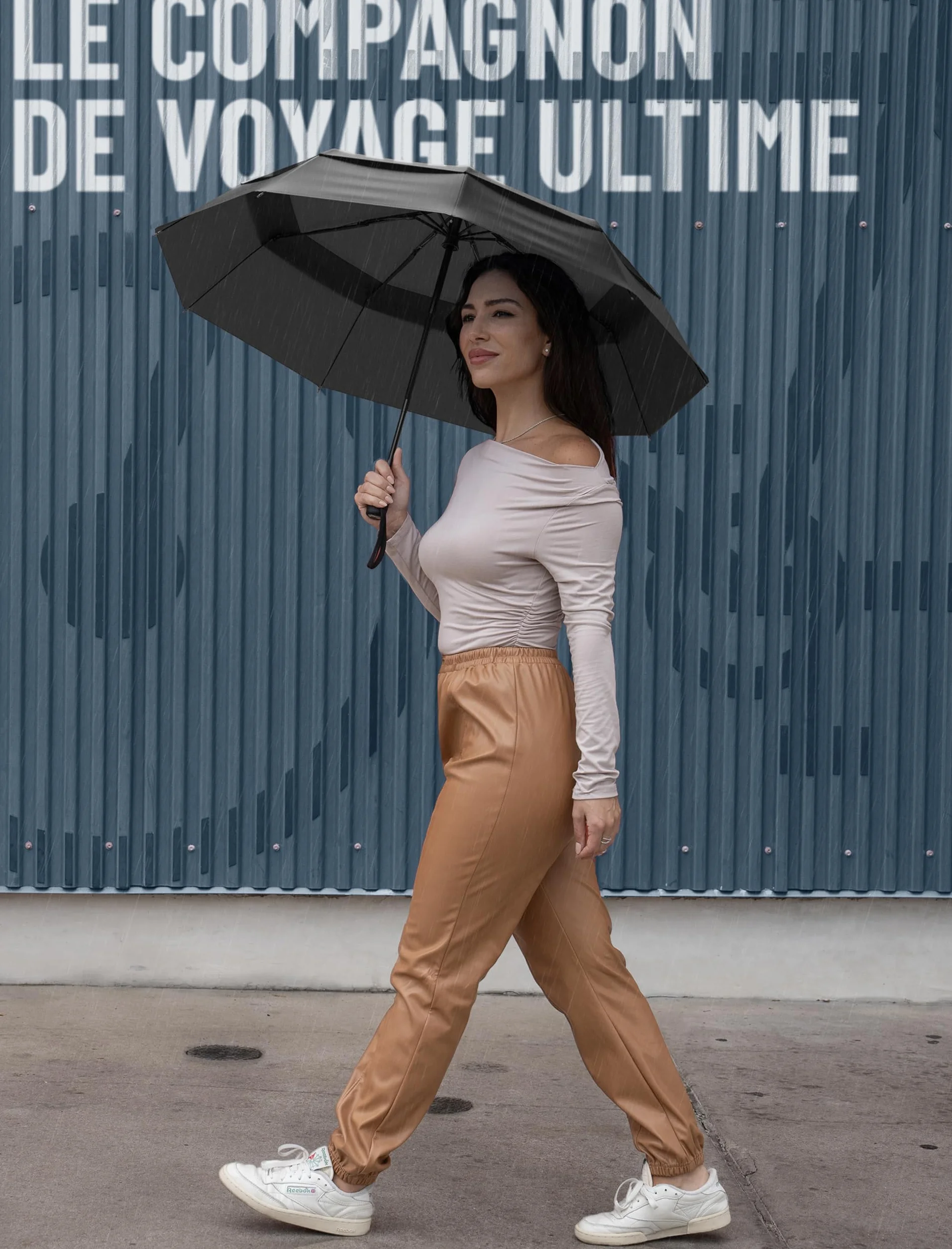 Parapluie Pliant Résistant au Vent Ouverture Automatique Armature Fibre de Verre Dôme Imperméable Compact