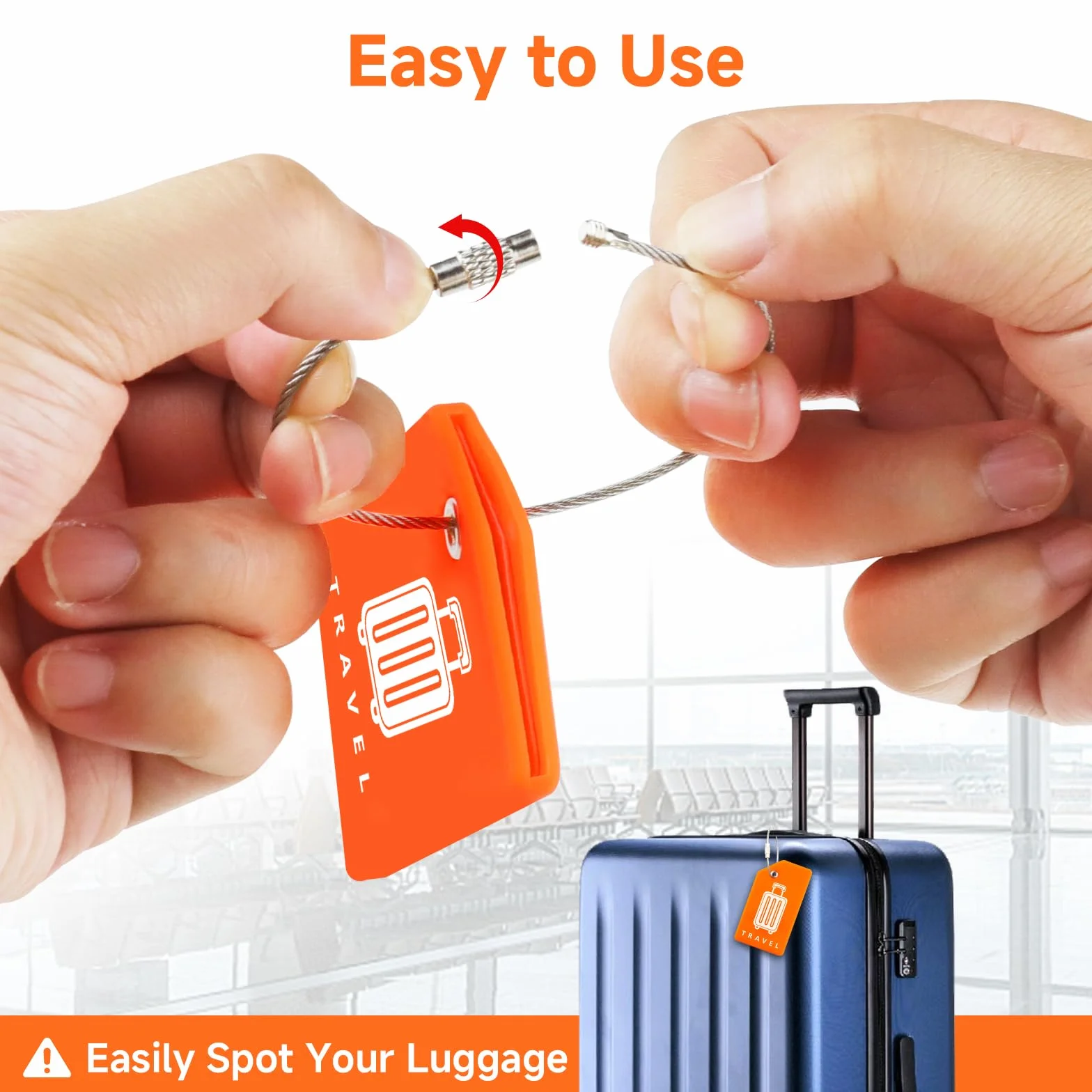 Teskyer 5 Pièces Étiquettes Valise Silicone avec Boucles Acier Orange