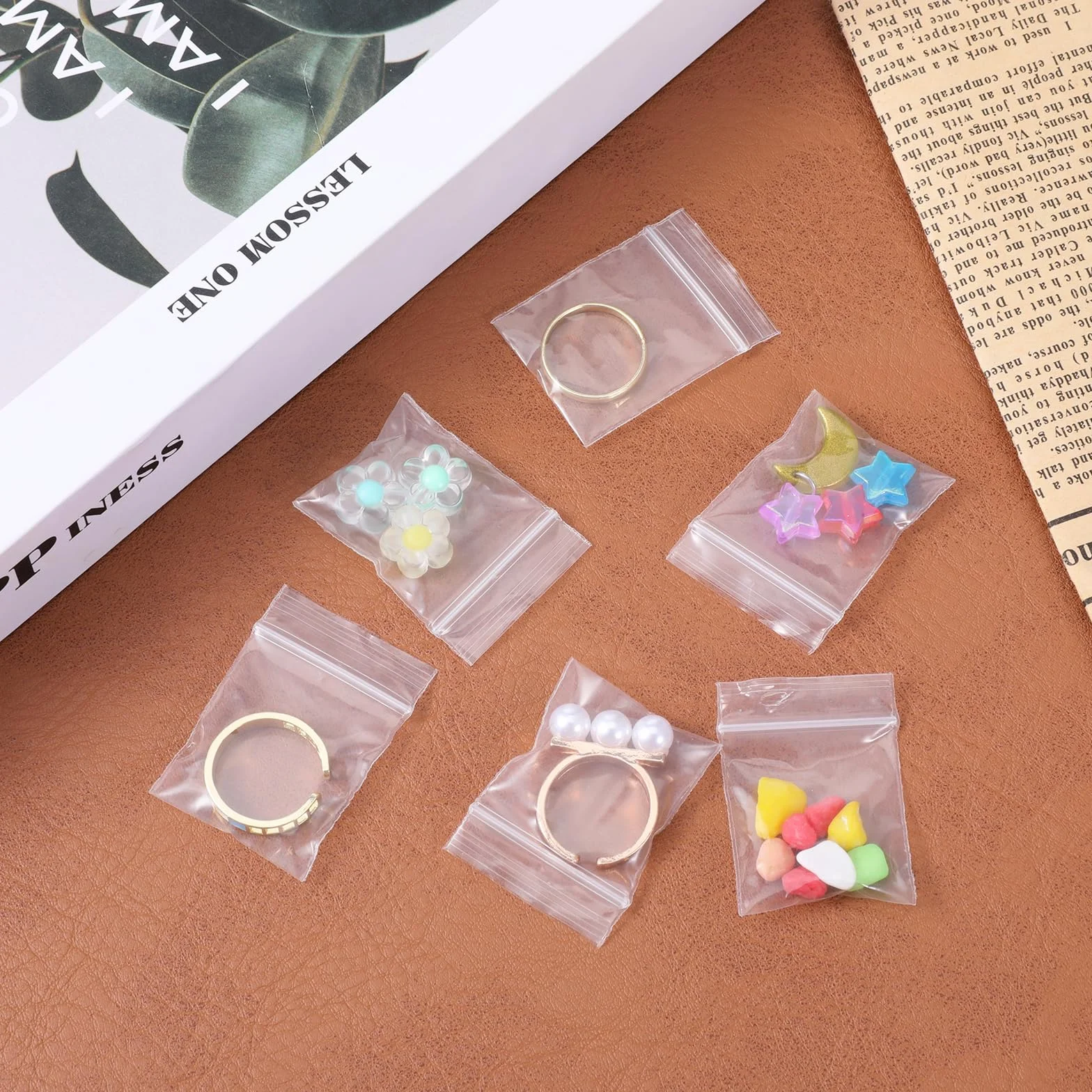 Lot de 100 petits sacs en plastique transparents 4 x 3 cm réutilisables pour bagues boucles d'oreilles bonbons