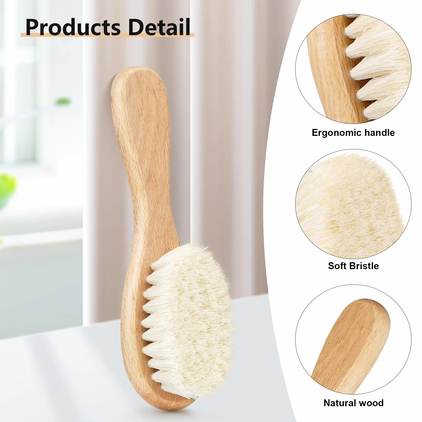 Brosse cheveux bébé en bois Poils de chèvre doux Premium pour Cradle Cap