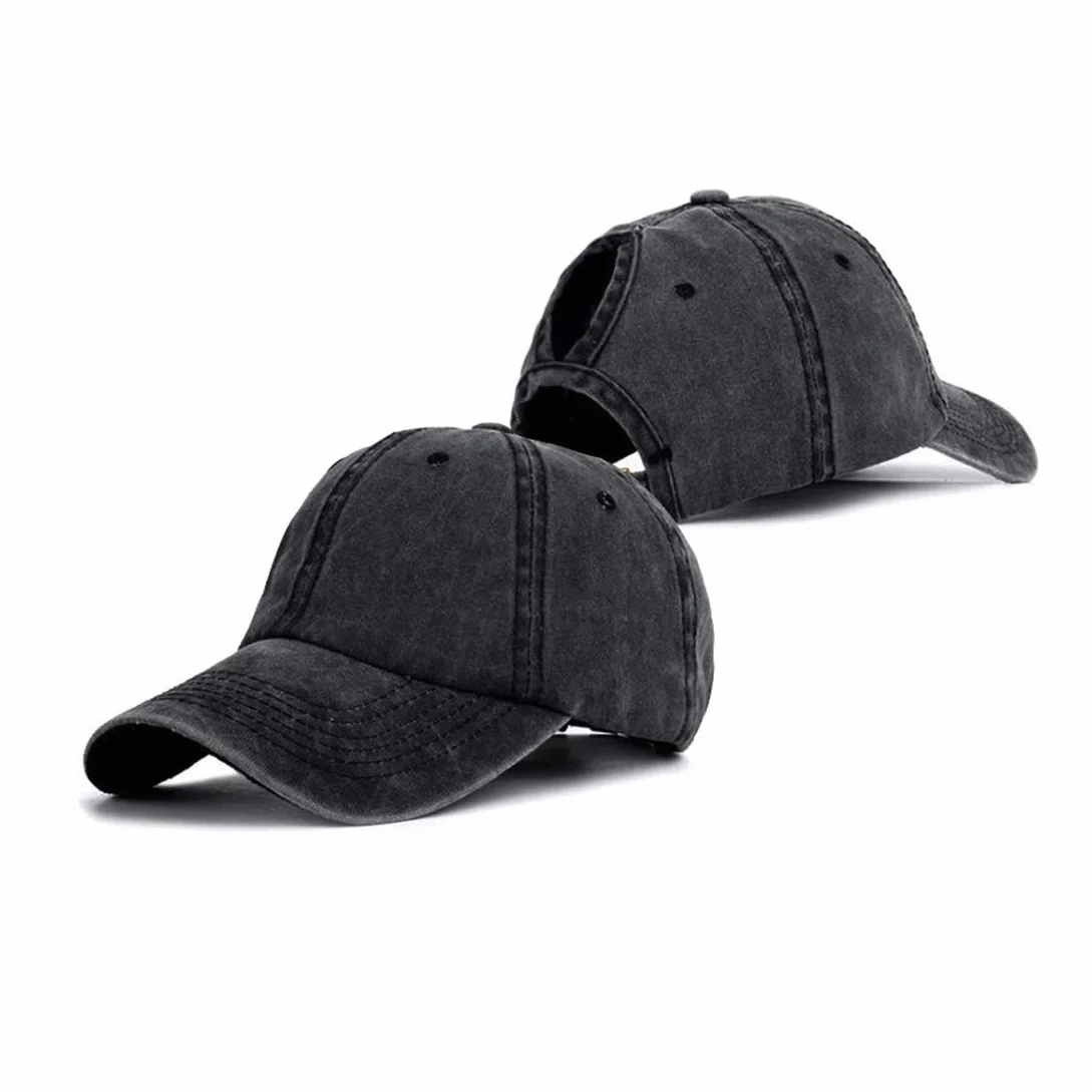 Femme Casquette de Baseball en Queue de Cheval Vintage Chapeau Camionneur Papa Cap Réglable Anti-Soleil