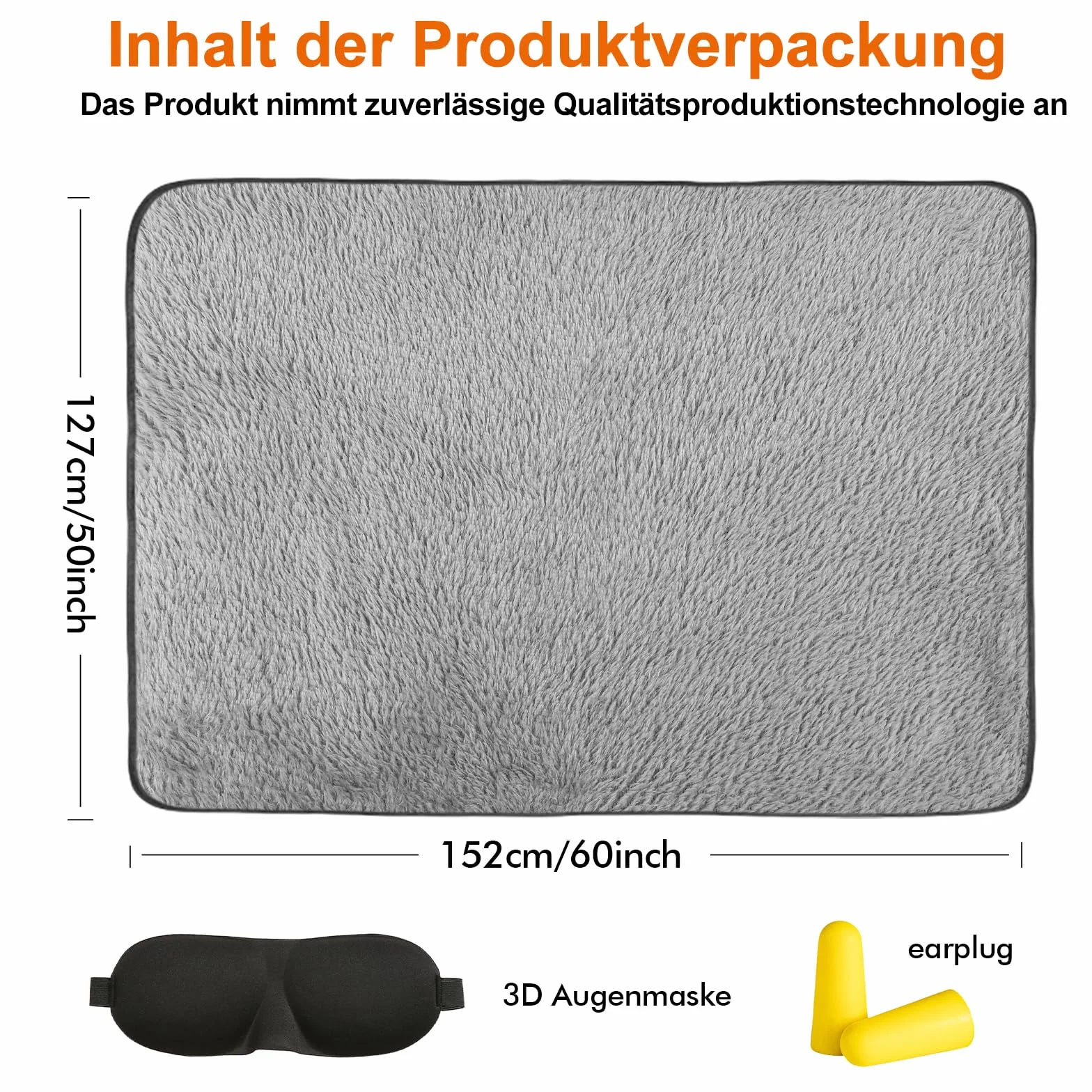 HOSPAOP Couverture de voyage 2 en 1 127x152 cm avec masque sommeil bouchons oreilles Gris
