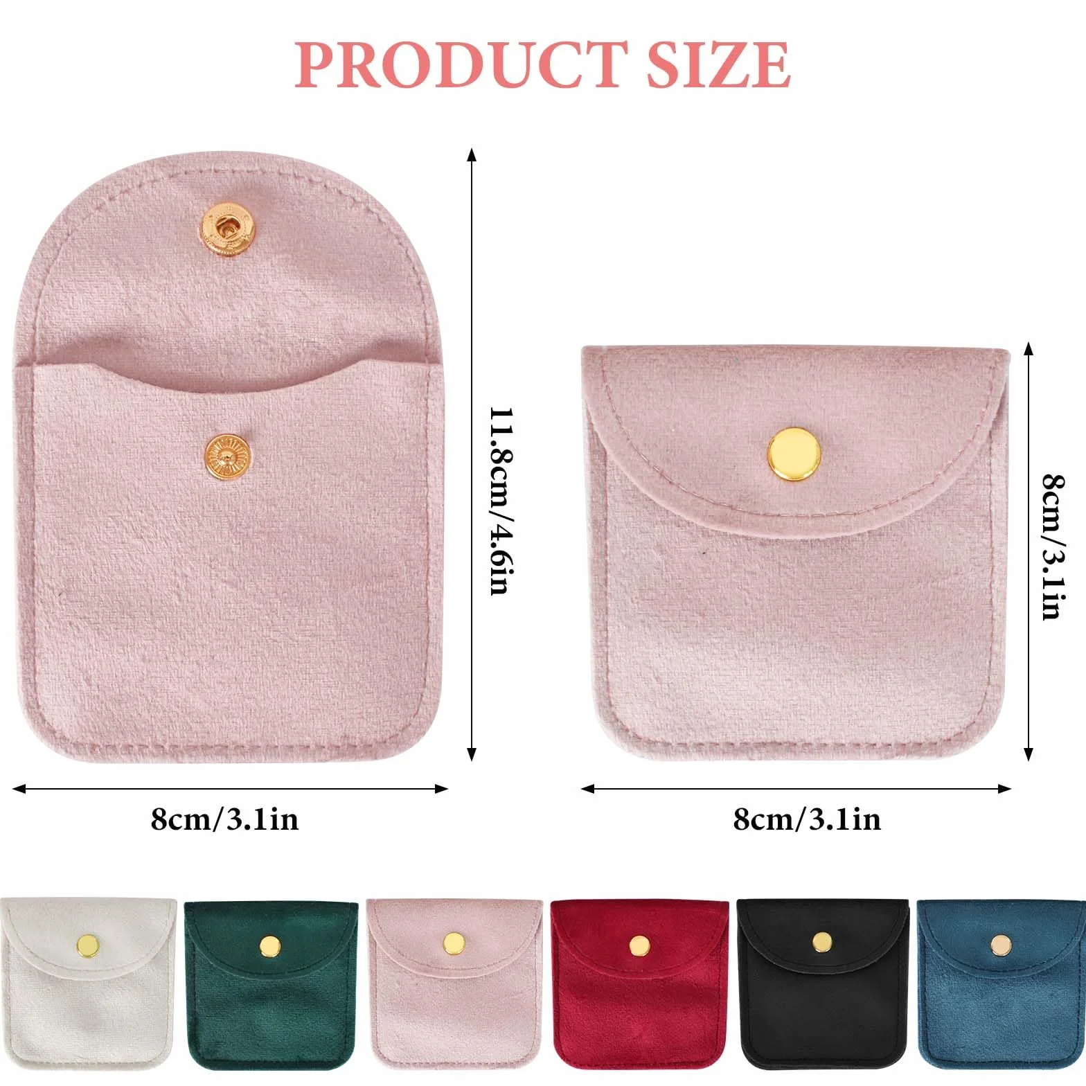 Pochettes à Bijoux en Velours 8x8cm avec Bouton-Pression, Sacs Cadeaux Carrés - 6 Couleurs