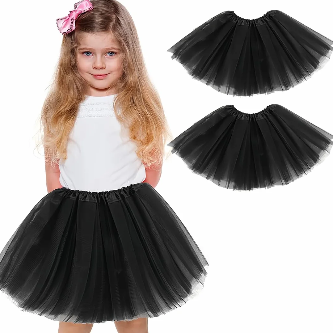 Jupe Tutu en Tulle pour Fille 2-7 Ans, Ballet Danse Costume Noir 3 Couches