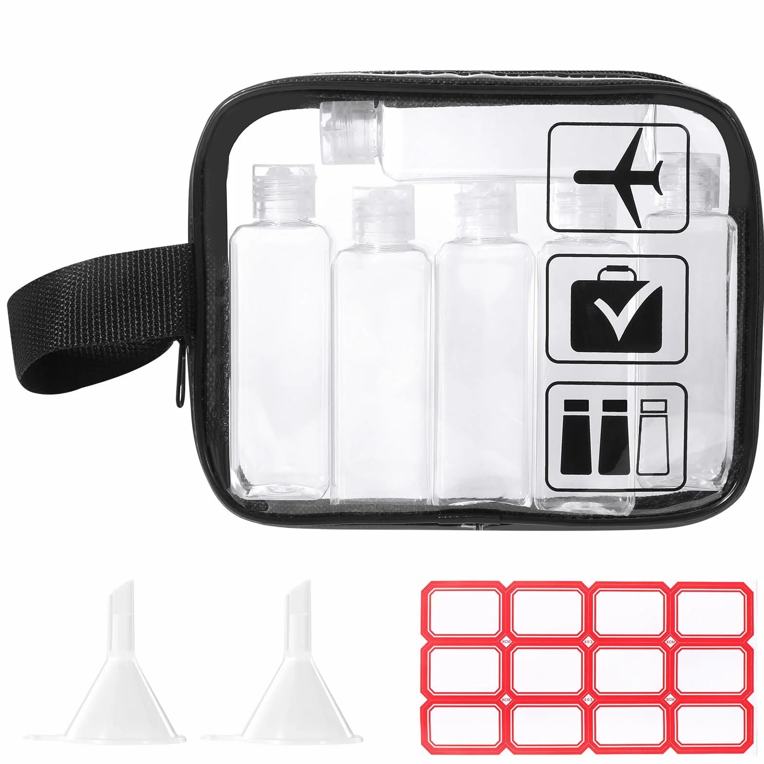 Diboniur Trousse de Toilette Flacon de Voyage Kit Voyage Avion 6 Pièces Flacon Vide 100 ML avec 2 Petits Entonnoirs