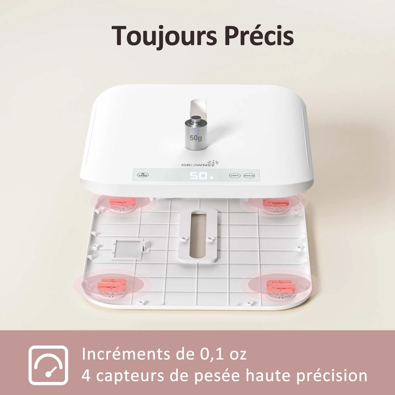 Grownsy Pèse Bébé Numérique avec Plateau Amovible, 150kg, Mesure Taille 70cm, écran LED