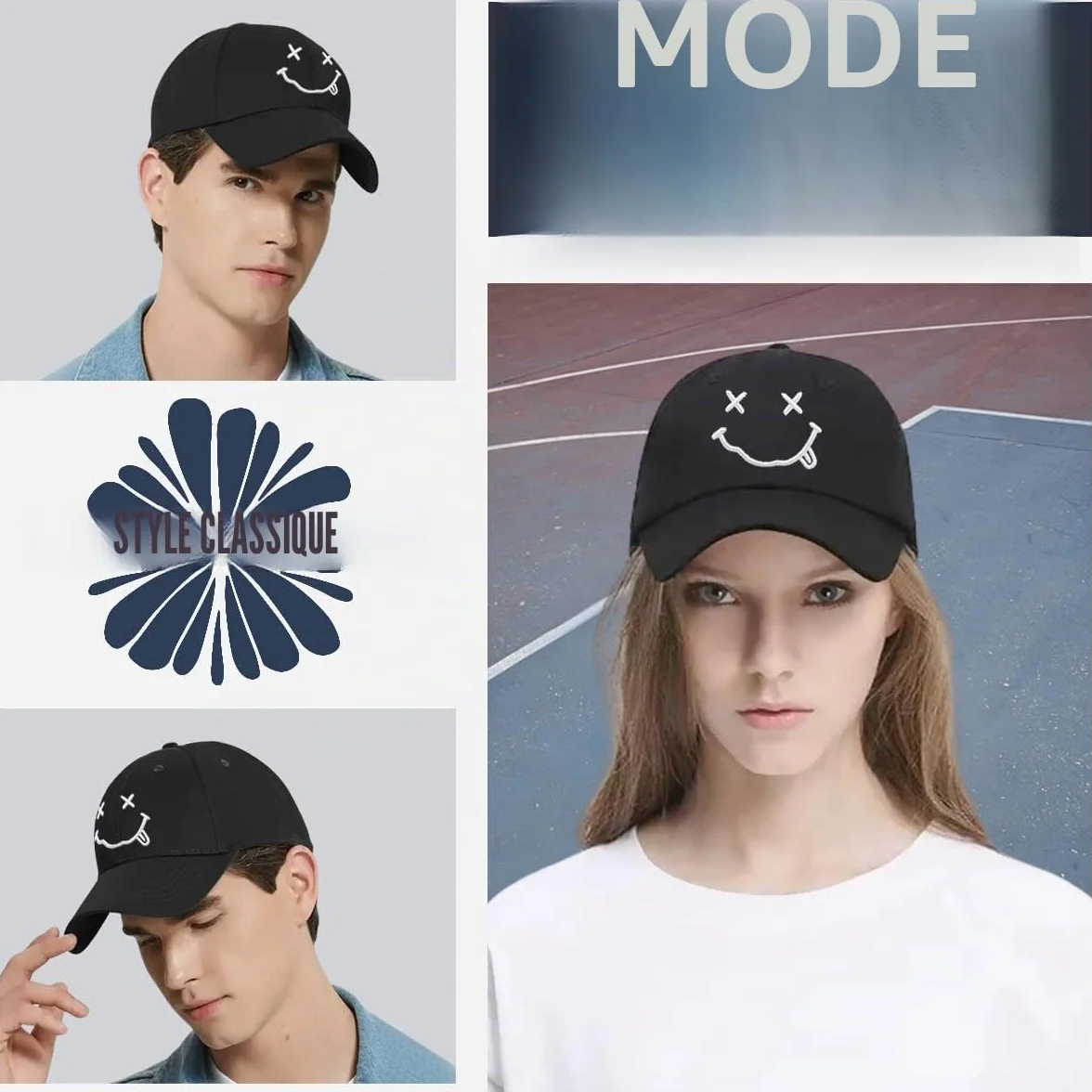 Casquette Baseball Enwokran Respirante Légère Réglable Unisexe Brodée Coton Anti-Soleil Sourire Hip Hop Sport Outdoor